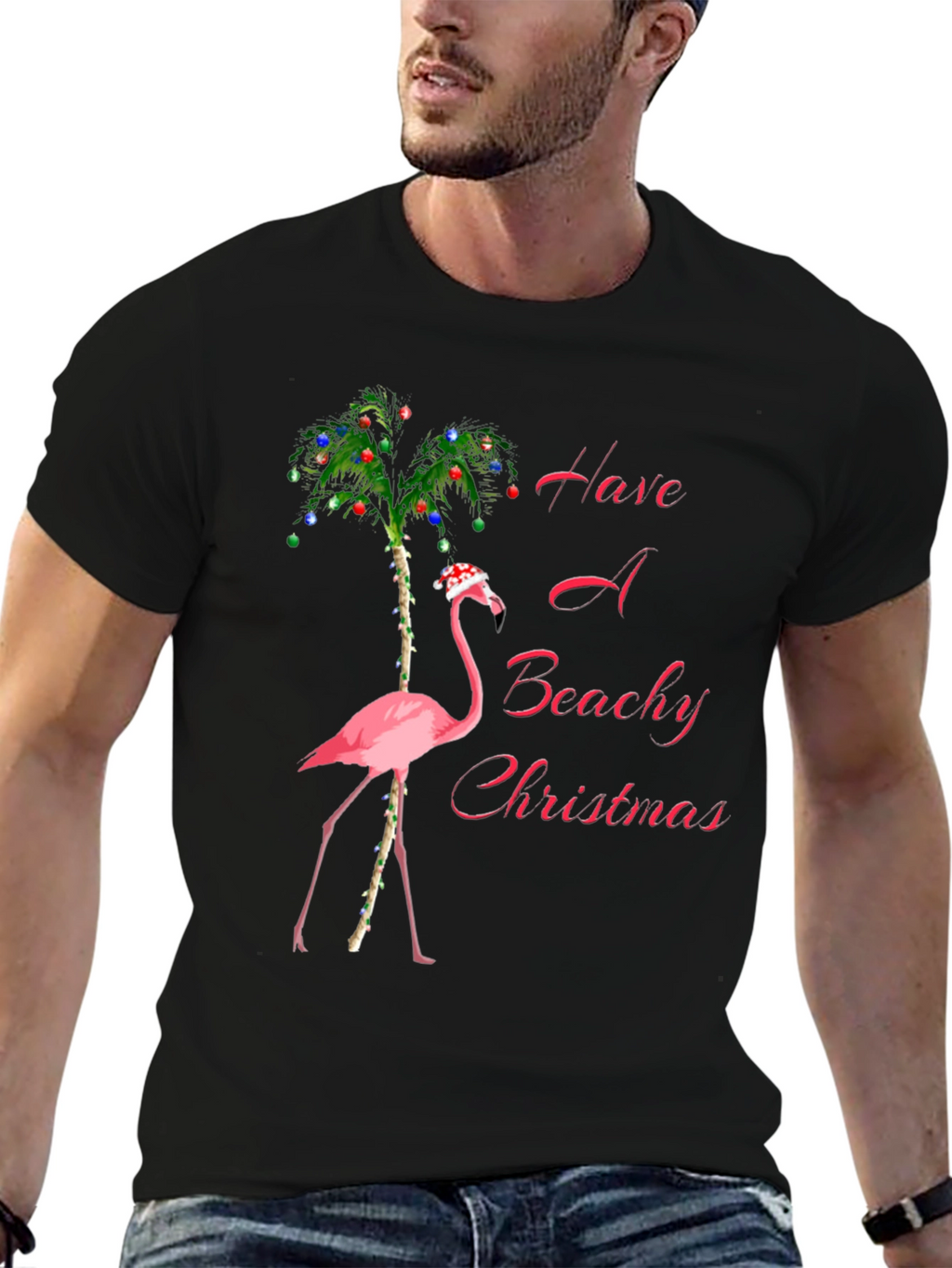 Beachy Christmas Flamingo Graphic Tee