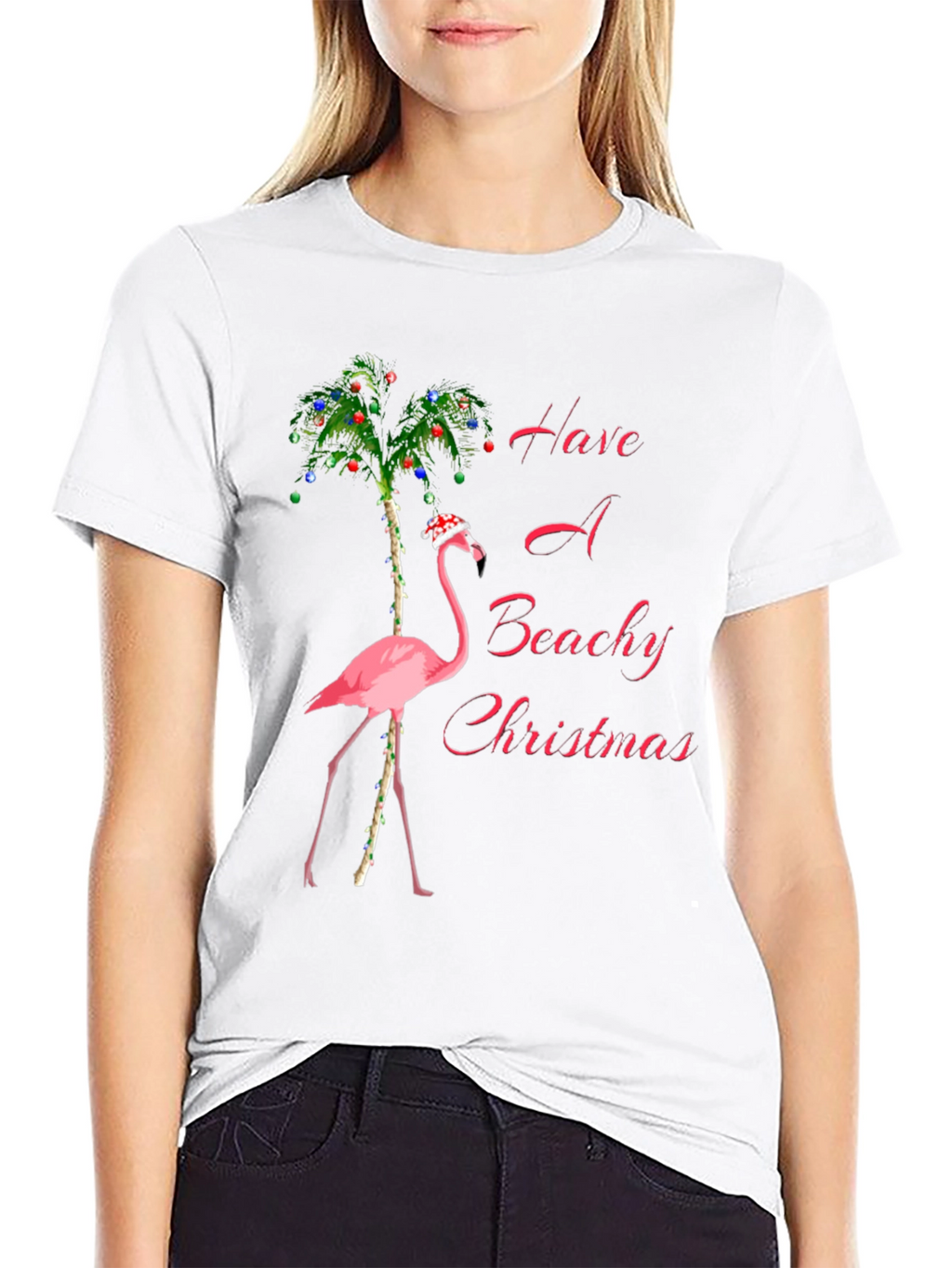 Beachy Christmas Flamingo Graphic Tee