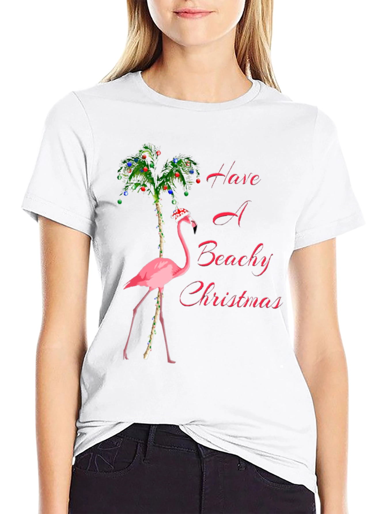 Beachy Christmas Flamingo Graphic Tee