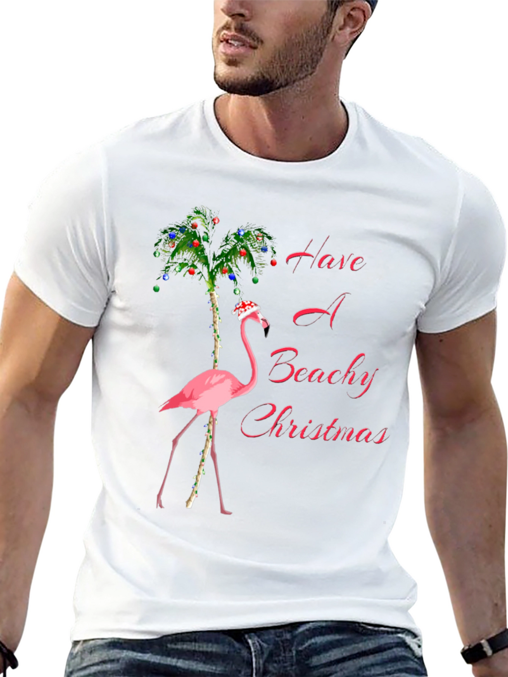 Beachy Christmas Flamingo Graphic Tee