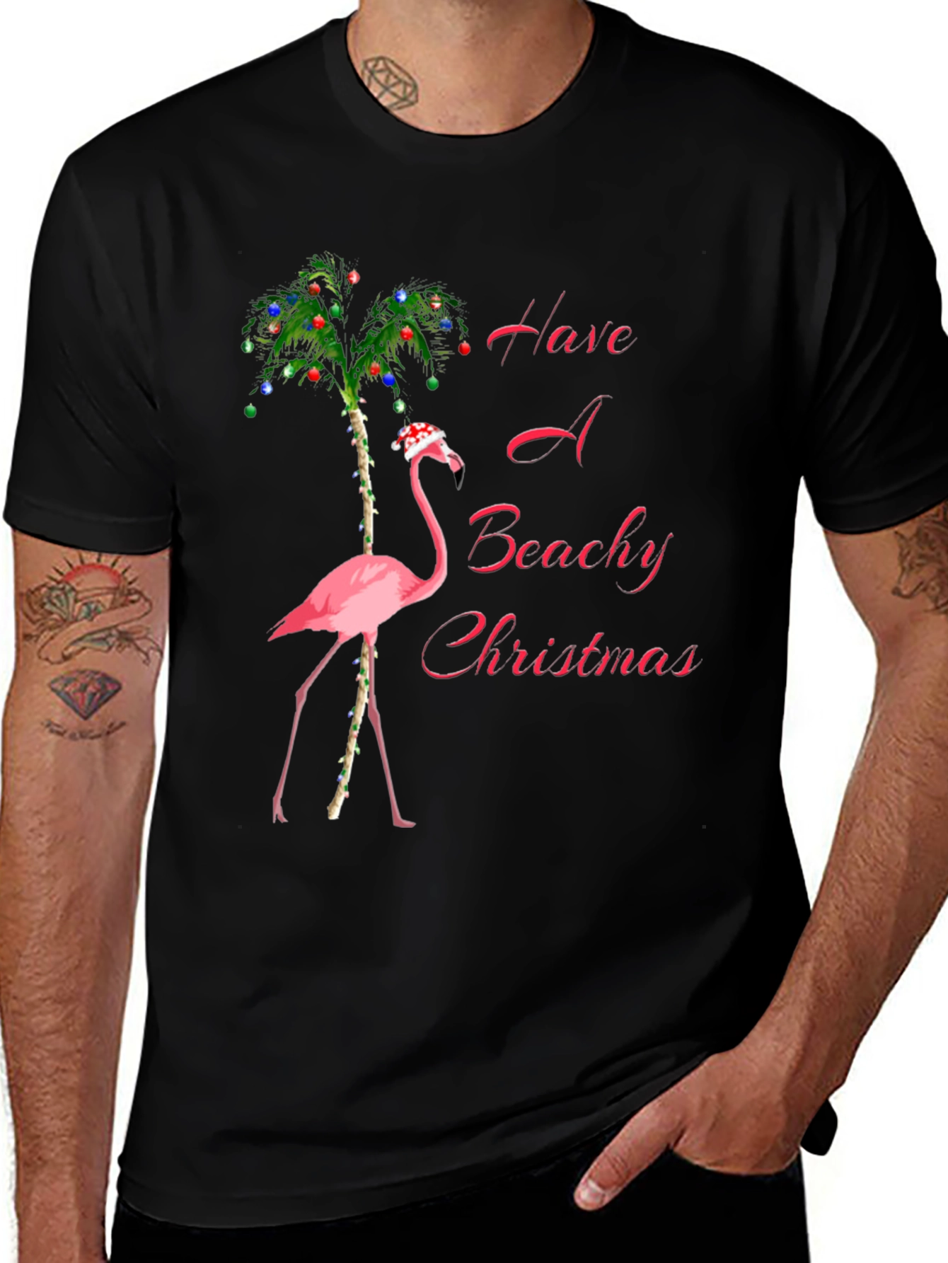 Beachy Christmas Flamingo Graphic Tee