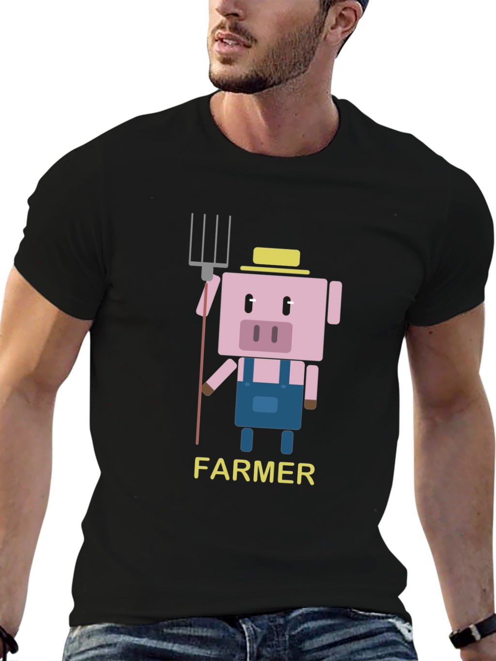Farmer Pig Graphic T-Shirt - Fun Cartoon Design