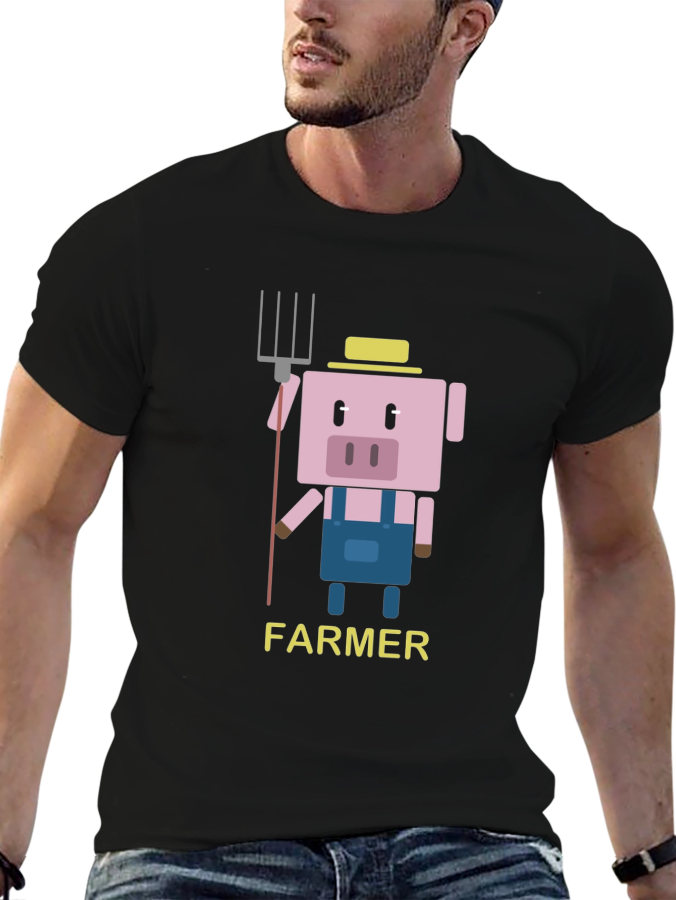 Farmer Pig Graphic T-Shirt - Fun Cartoon Design