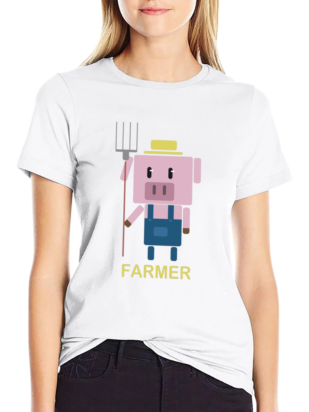 Farmer Pig Graphic T-Shirt - Fun Cartoon Design