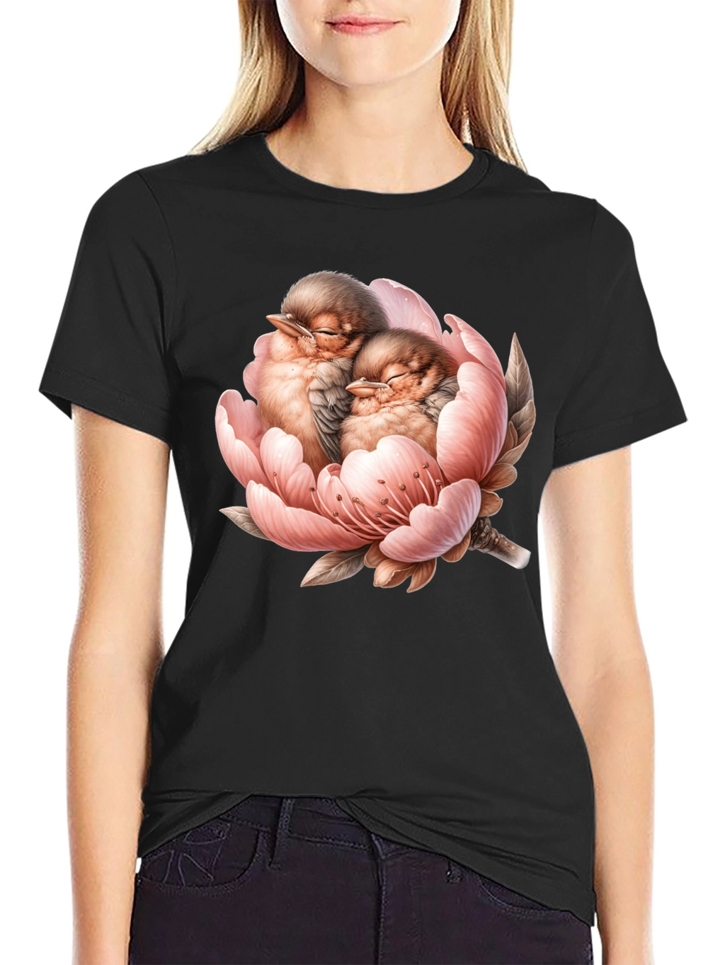 Birds in Bloom Black Graphic Tee