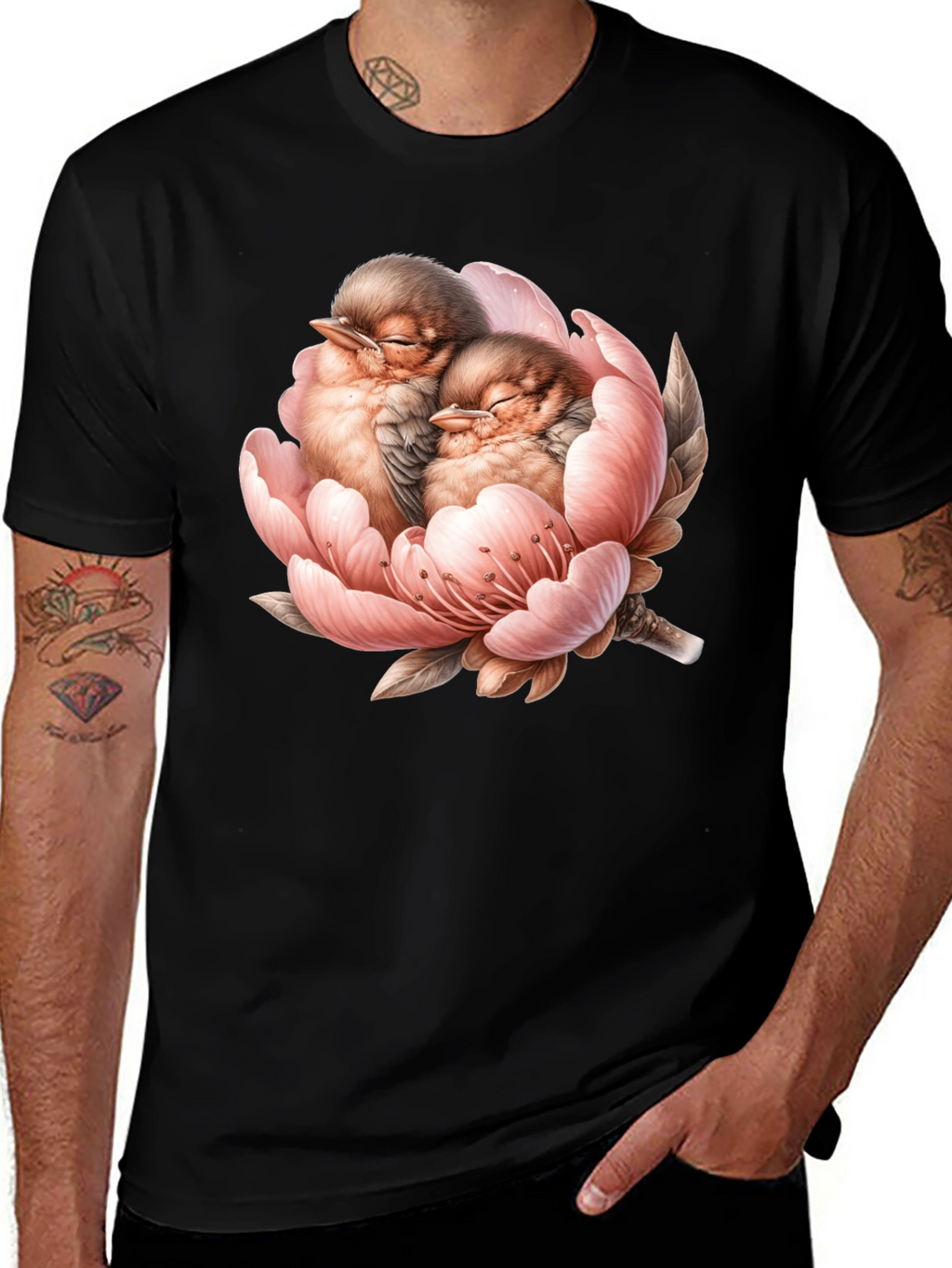 Birds in Bloom Black Graphic Tee