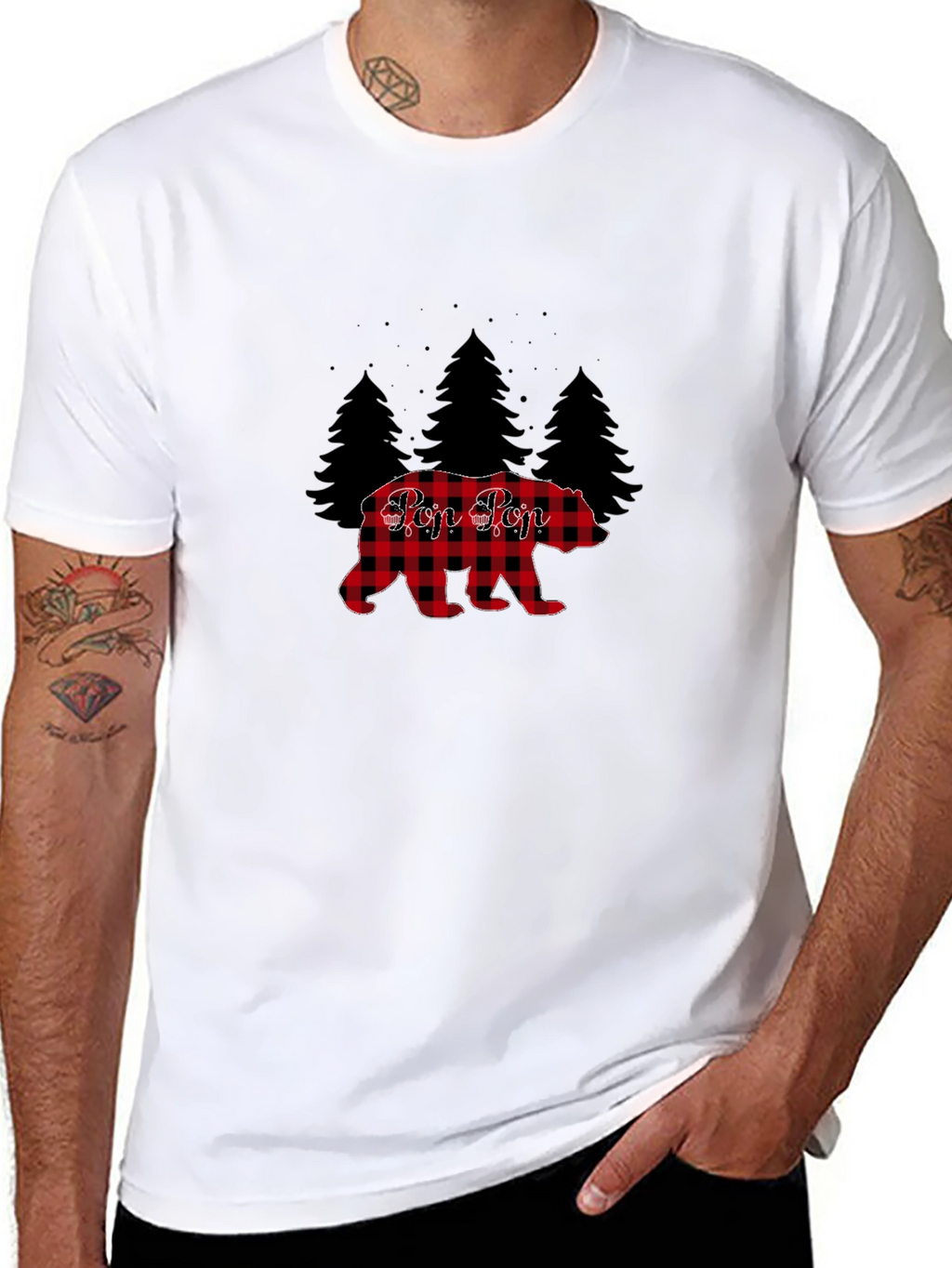 Pop Pop Buffalo Plaid Bear Tee