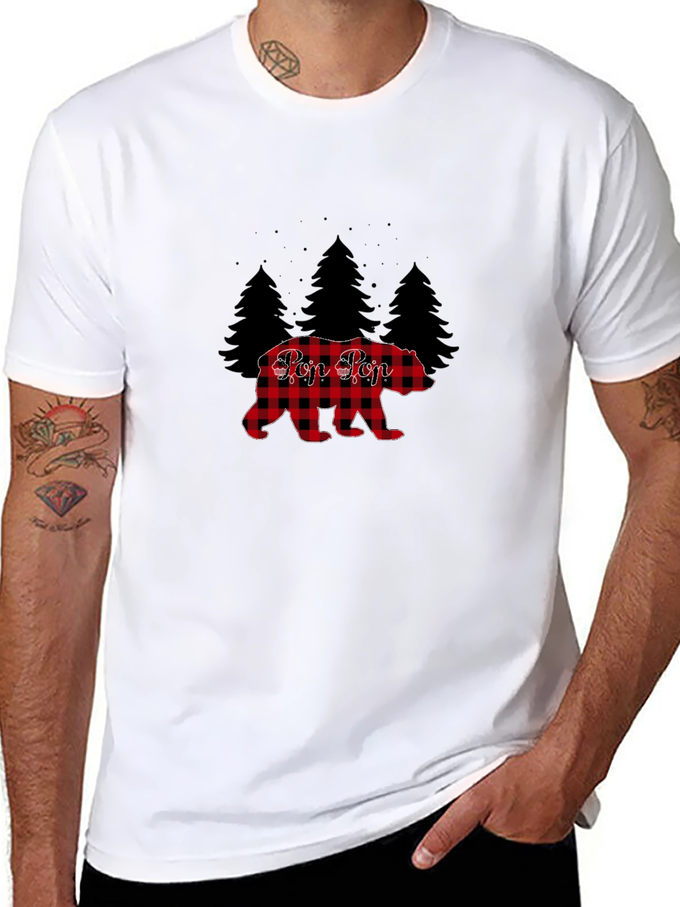 Pop Pop Buffalo Plaid Bear Tee