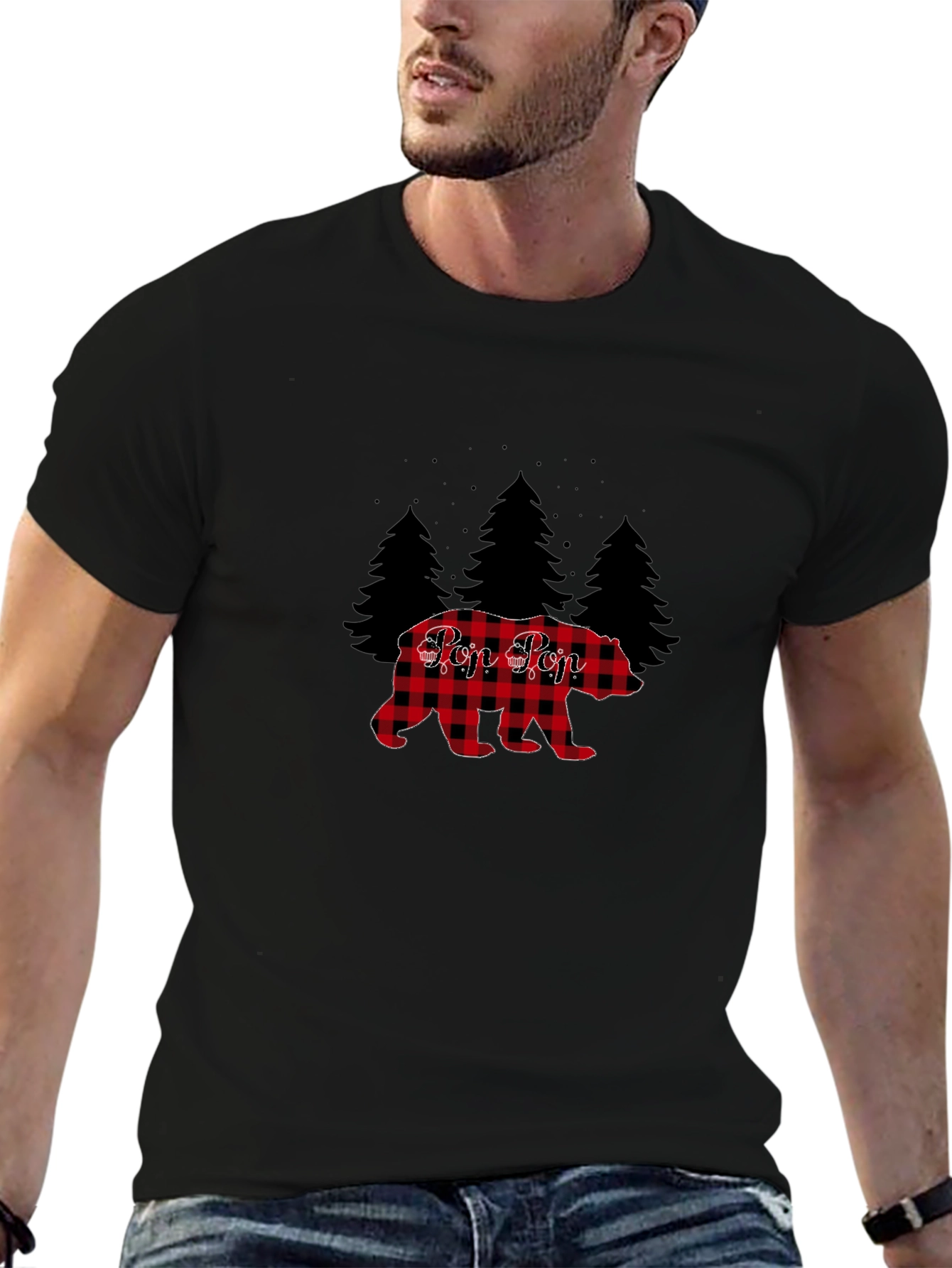 Pop Pop Buffalo Plaid Bear Tee