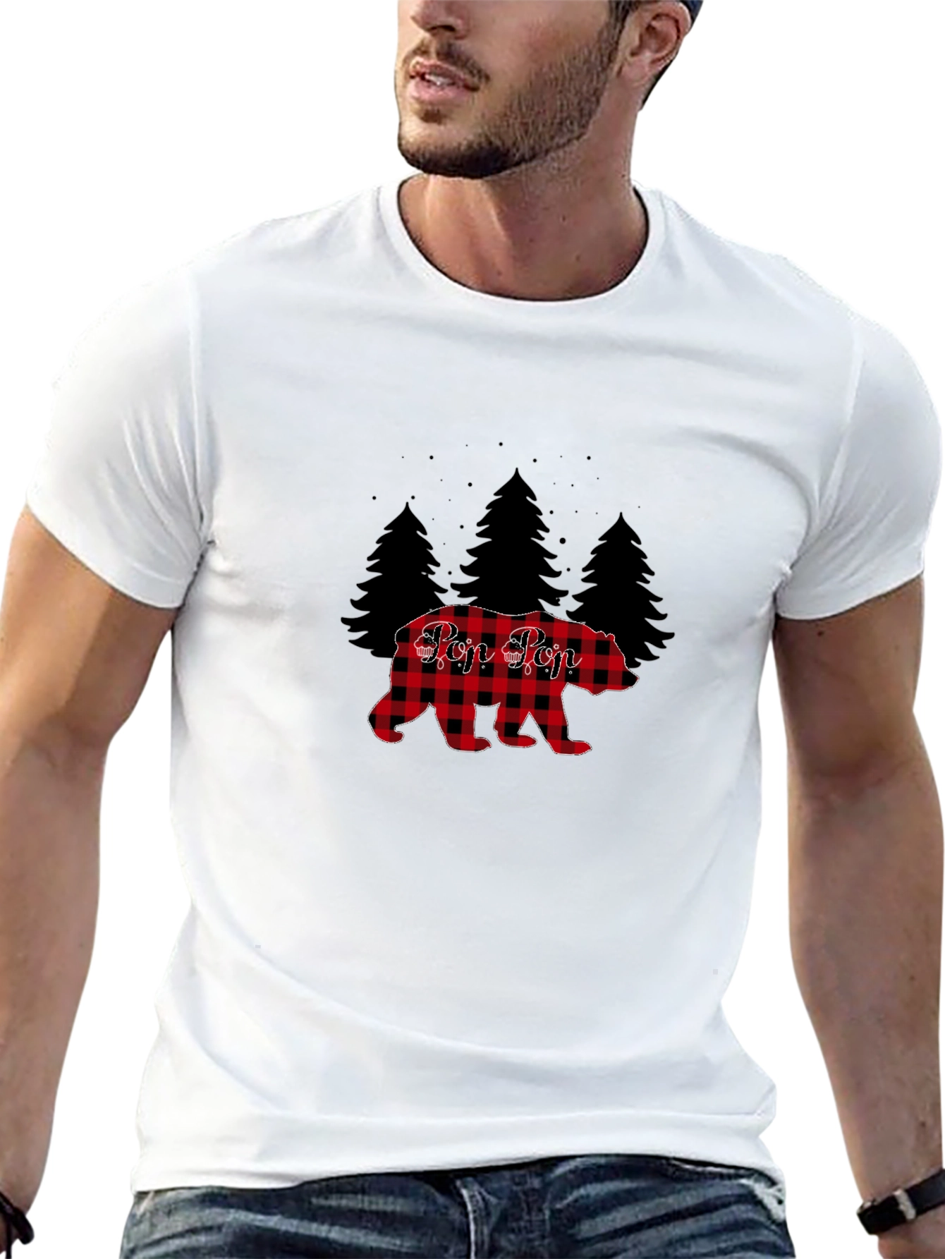 Pop Pop Buffalo Plaid Bear Tee