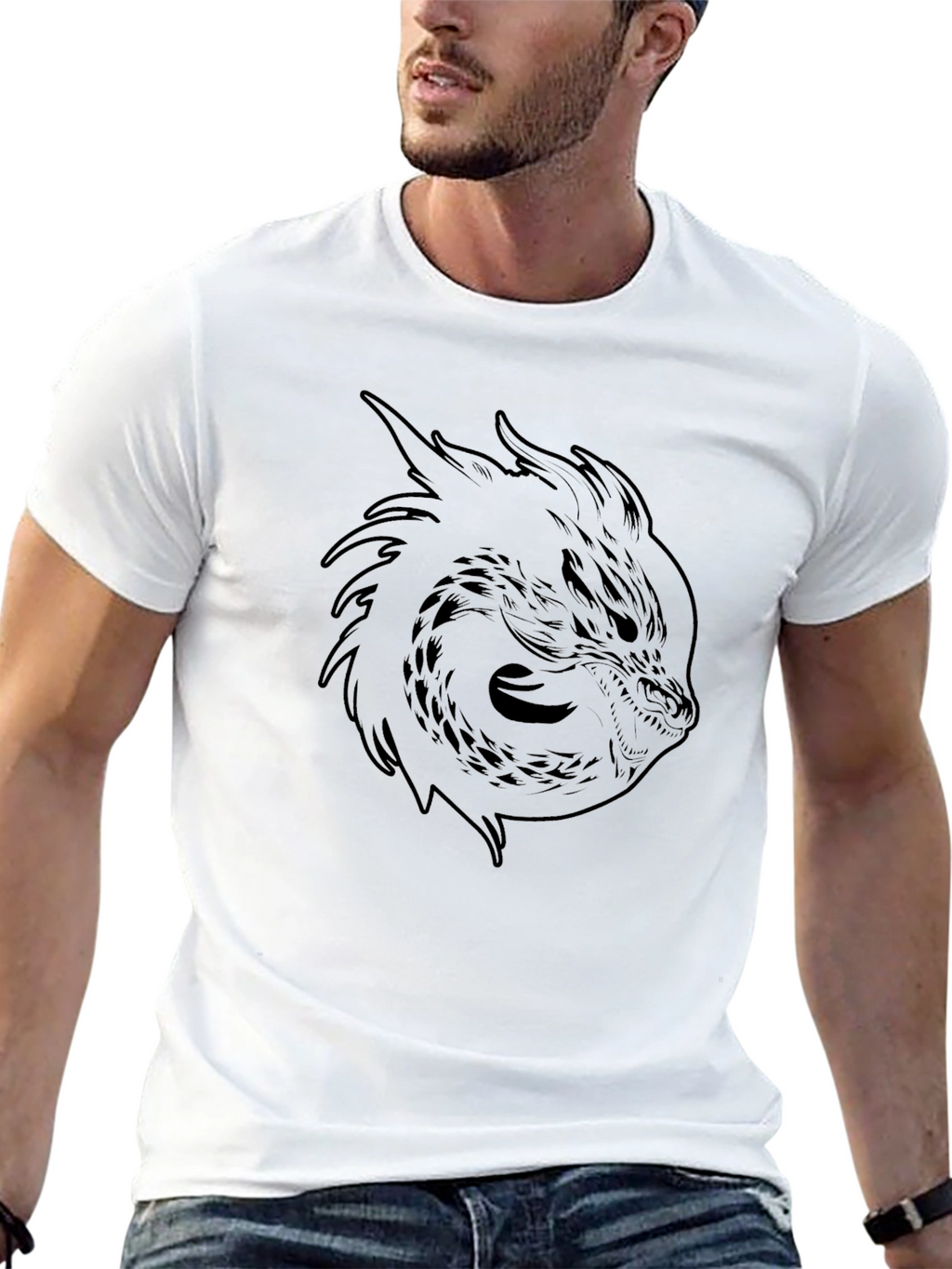 Mens Black Dragon Graphic Tee - Stylish & Edgy