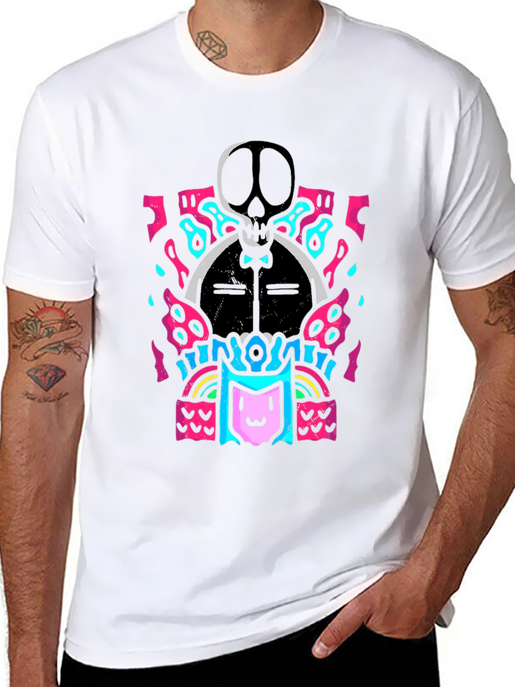 Skull & Cat Graphic Tee - Funky Black T-Shirt