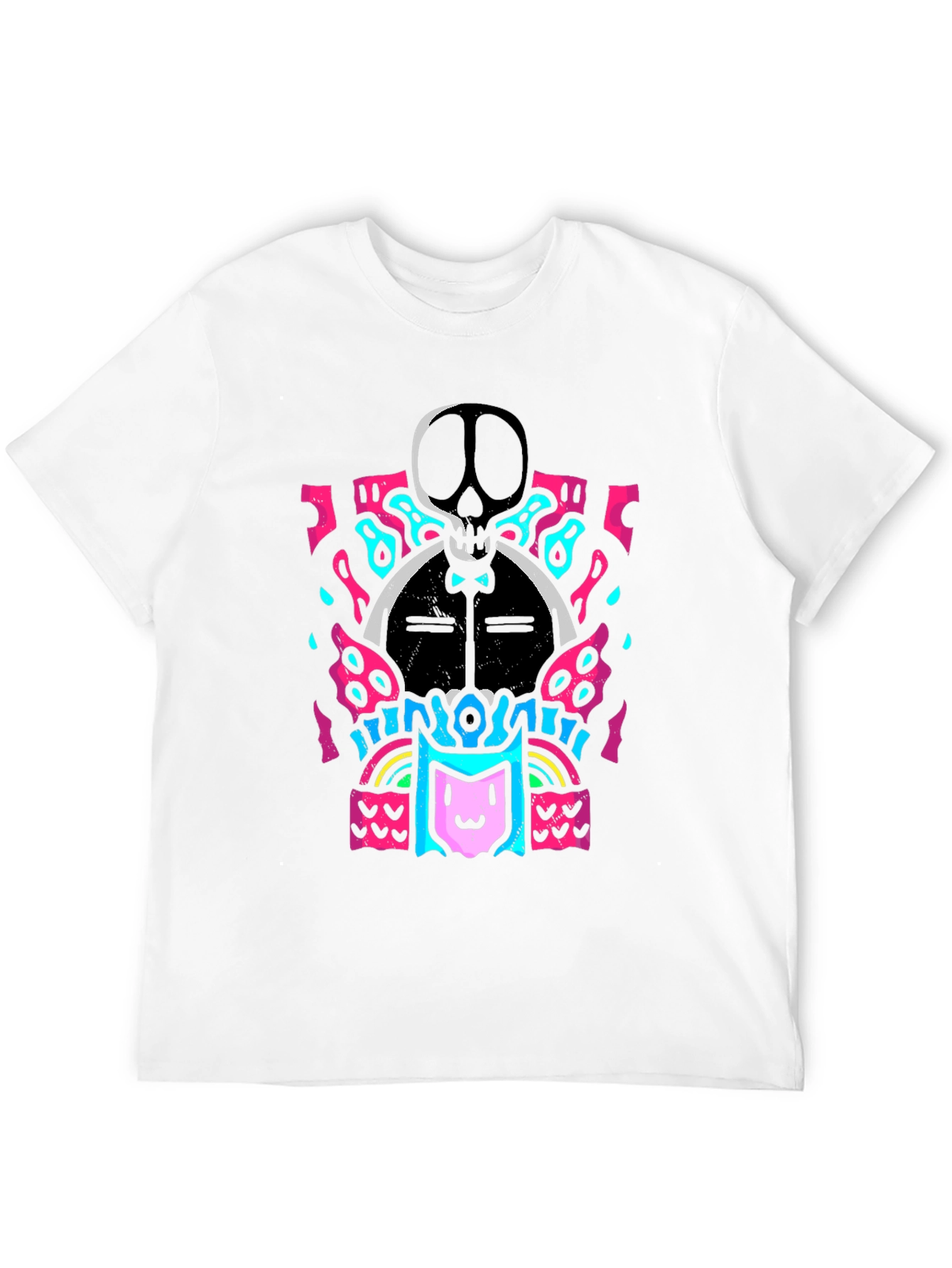 Skull & Cat Graphic Tee - Funky Black T-Shirt
