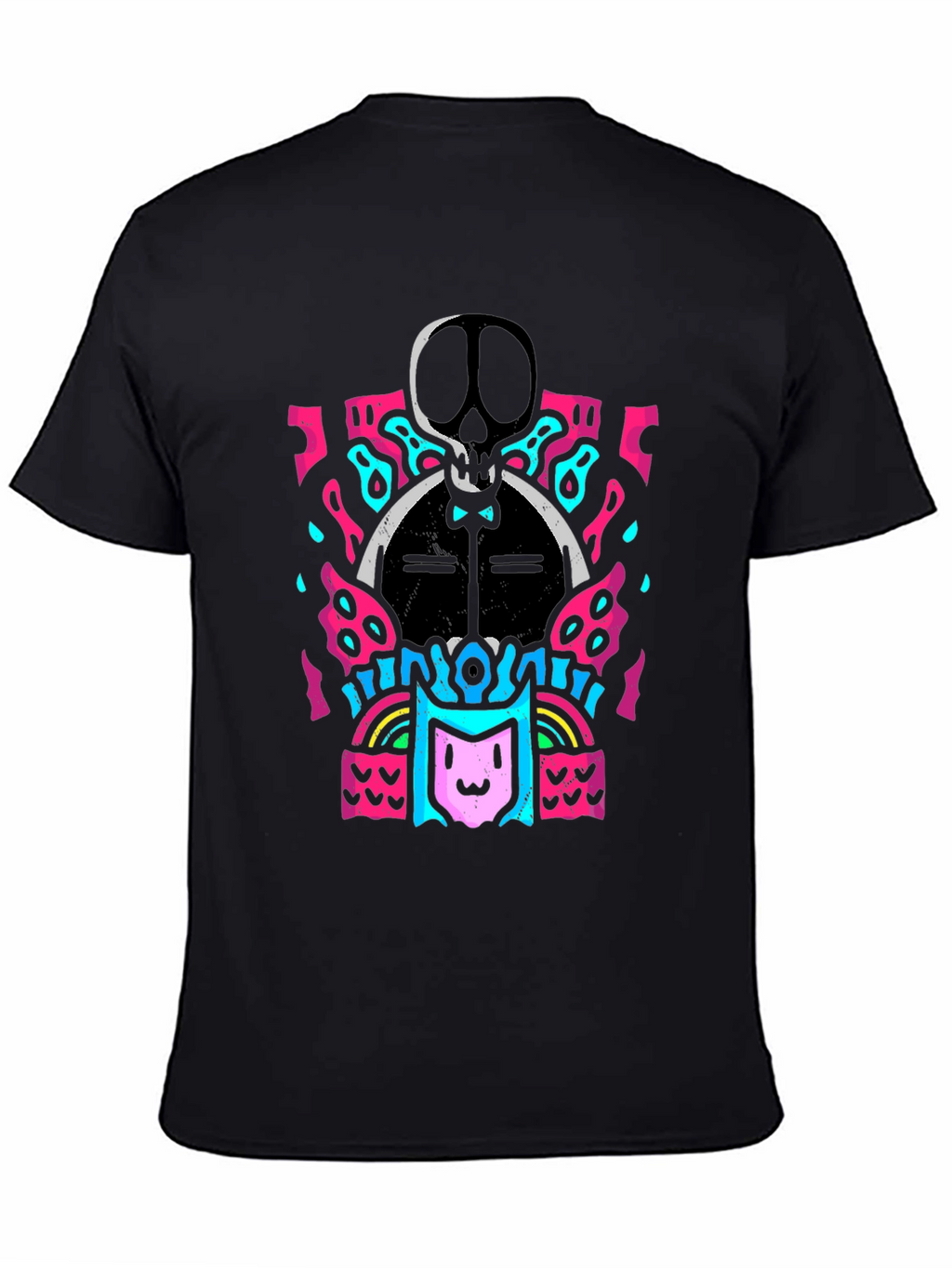 Skull & Cat Graphic Tee - Funky Black T-Shirt