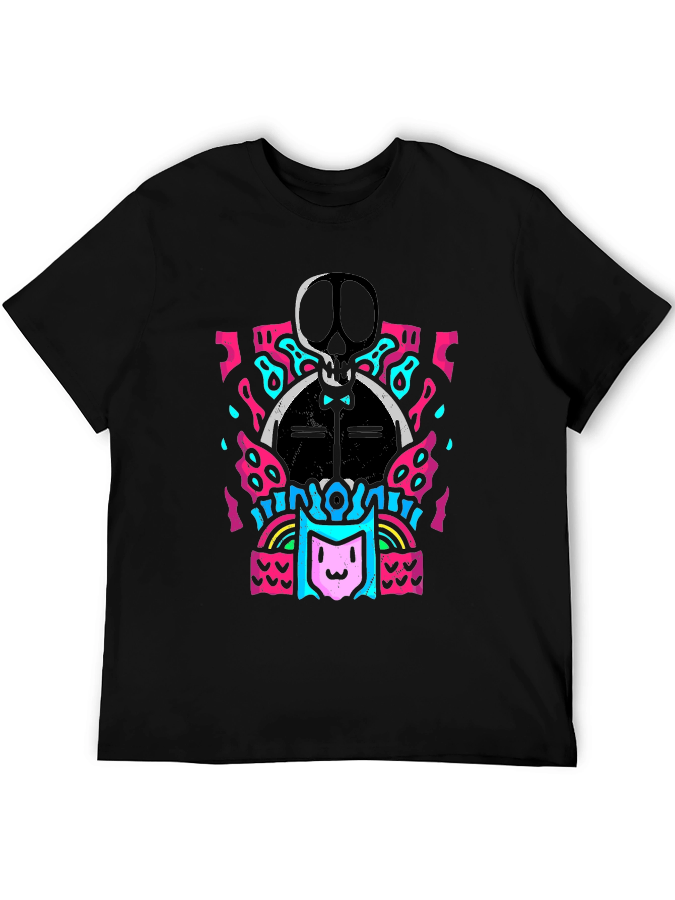 Skull & Cat Graphic Tee - Funky Black T-Shirt
