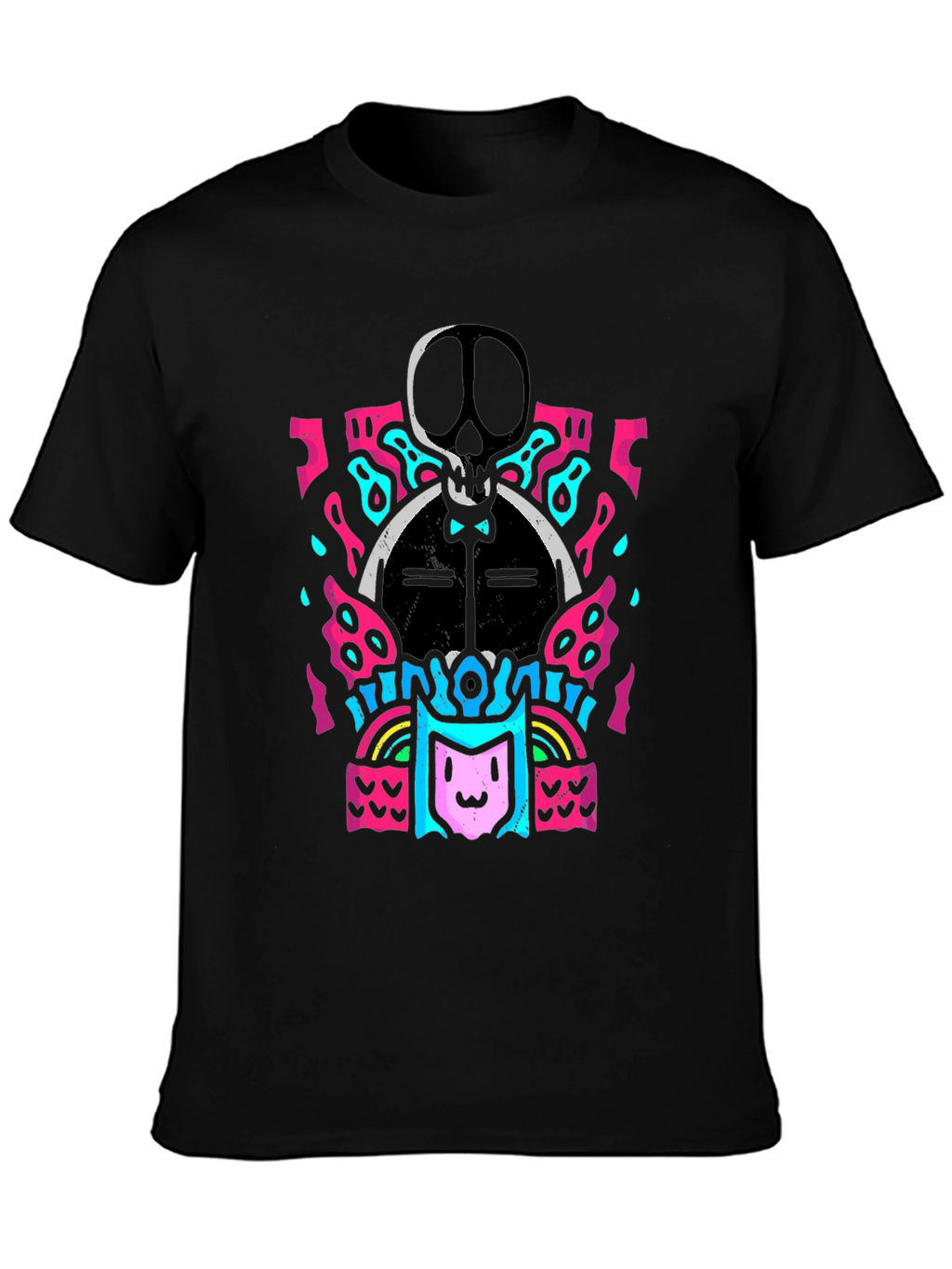 Skull & Cat Graphic Tee - Funky Black T-Shirt