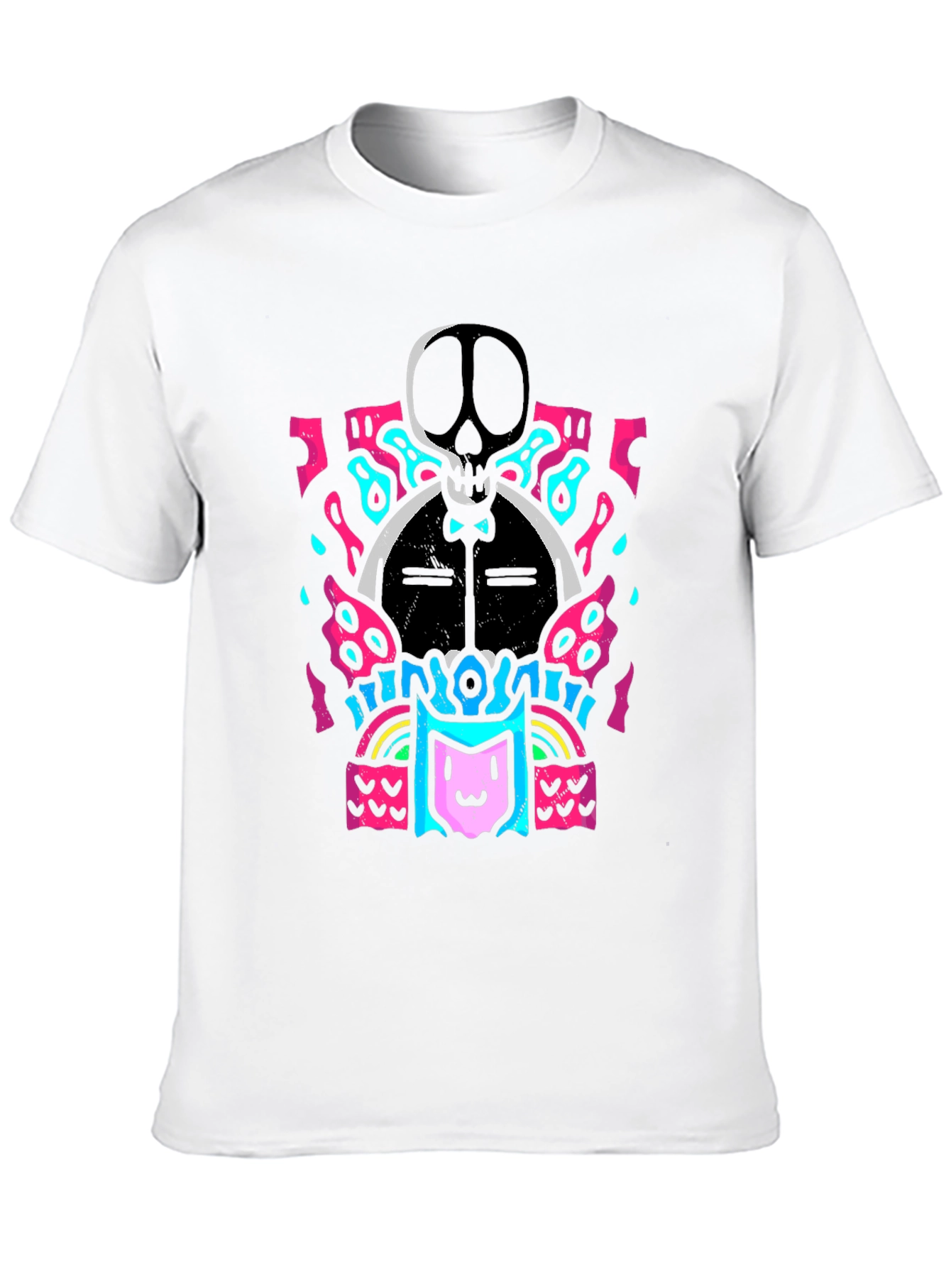 Skull & Cat Graphic Tee - Funky Black T-Shirt