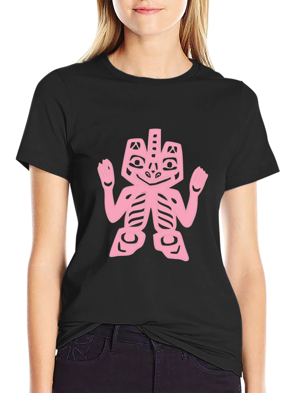 Pink Tribal Art on Black Tee