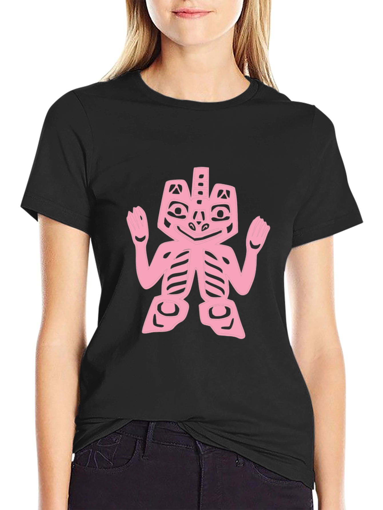 Pink Tribal Art on Black Tee