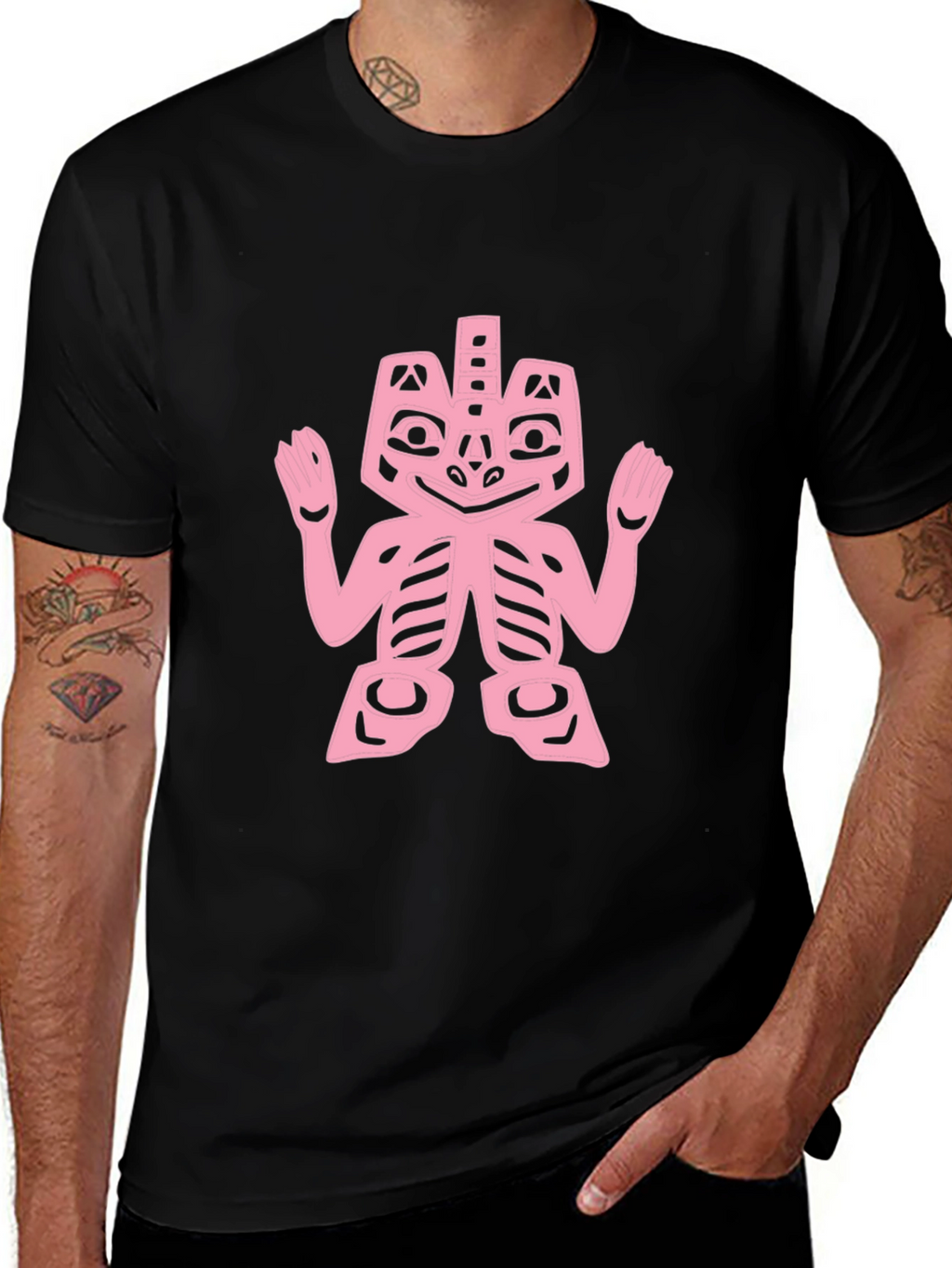 Pink Tribal Art on Black Tee