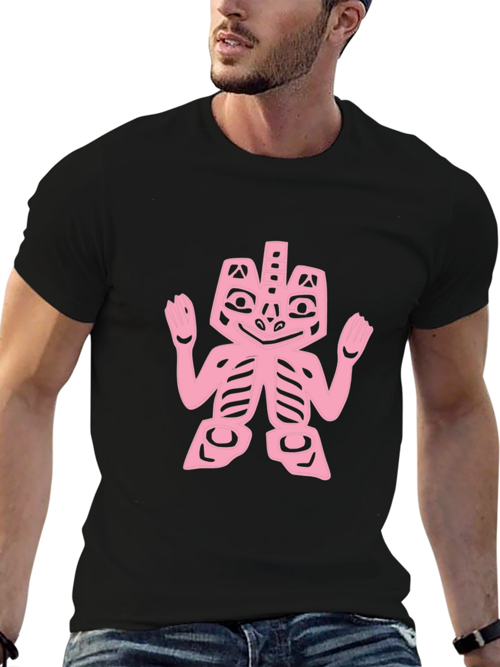 Pink Tribal Art on Black Tee