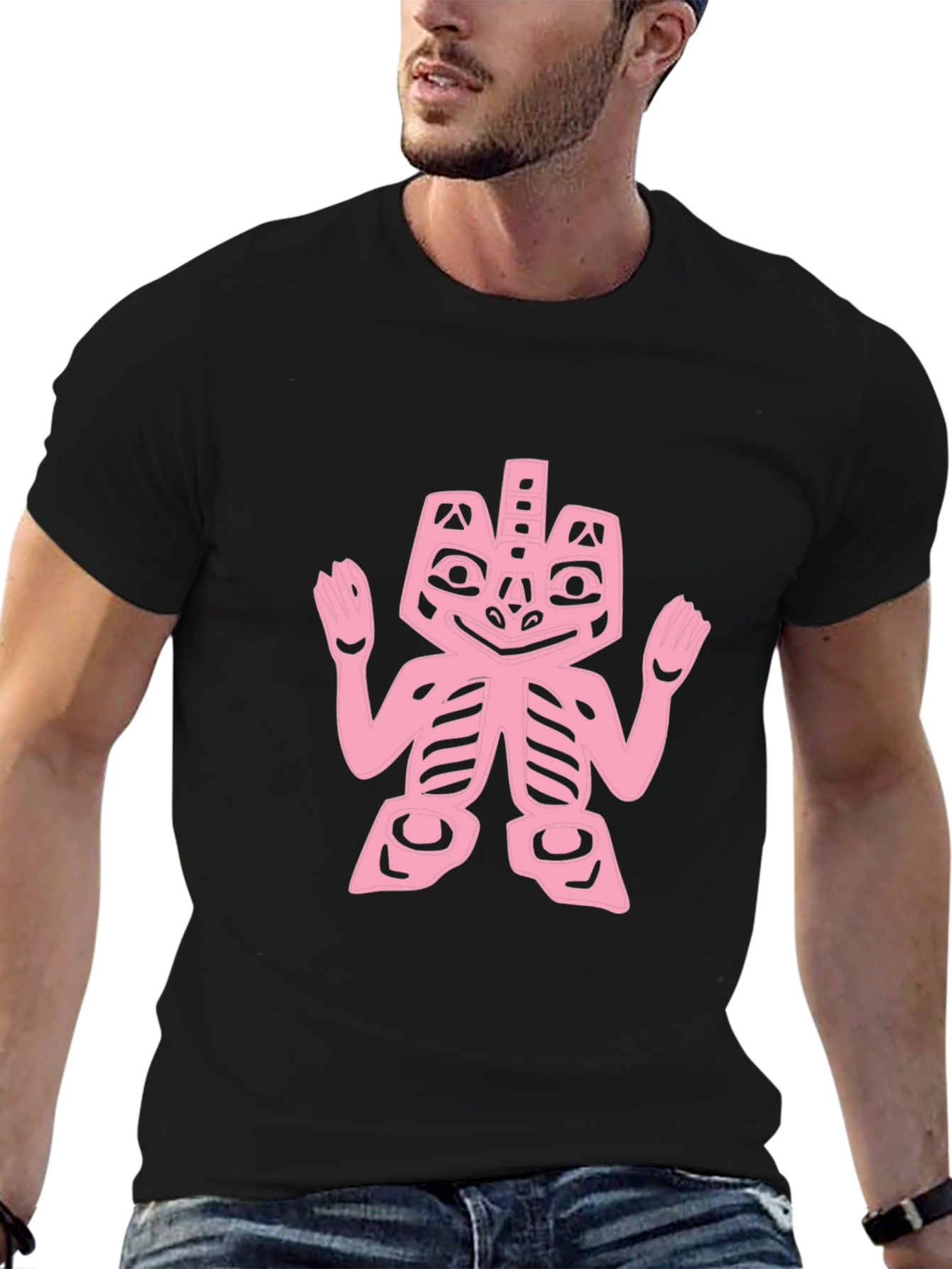 Pink Tribal Art on Black Tee