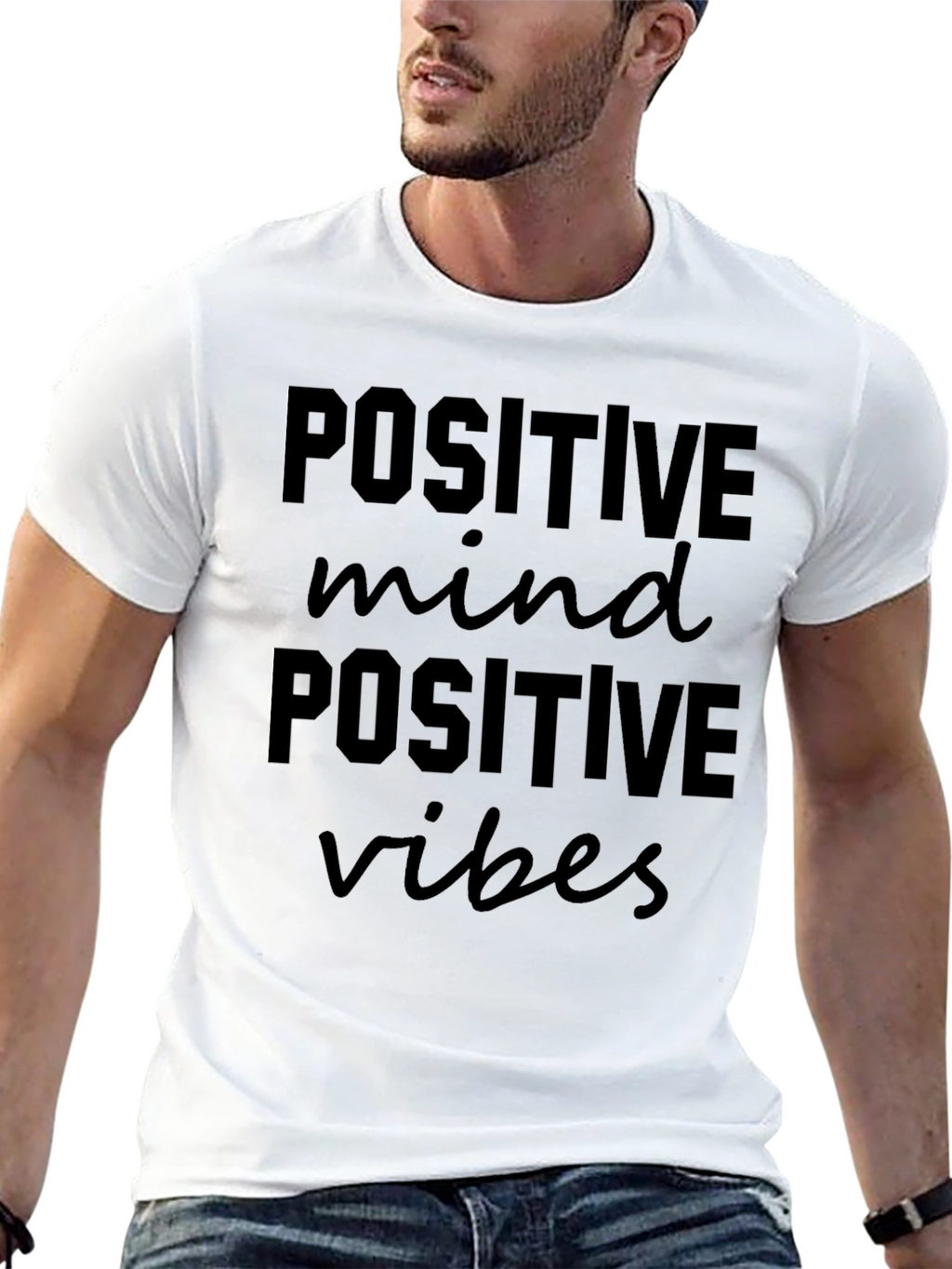 Positive Vibes Graphic Tee - Black Crew Neck T-Shirt