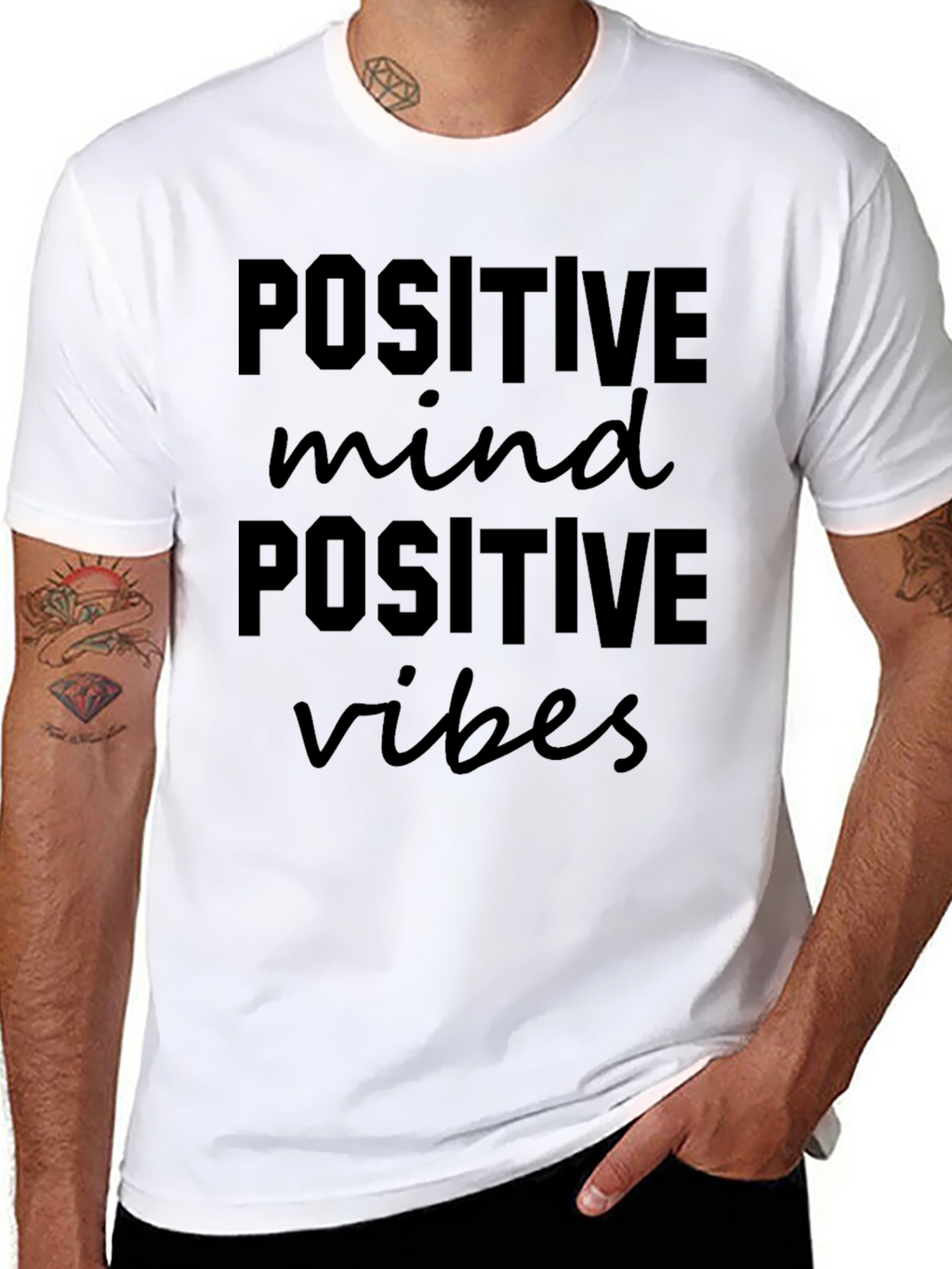 Positive Vibes Graphic Tee - Black Crew Neck T-Shirt