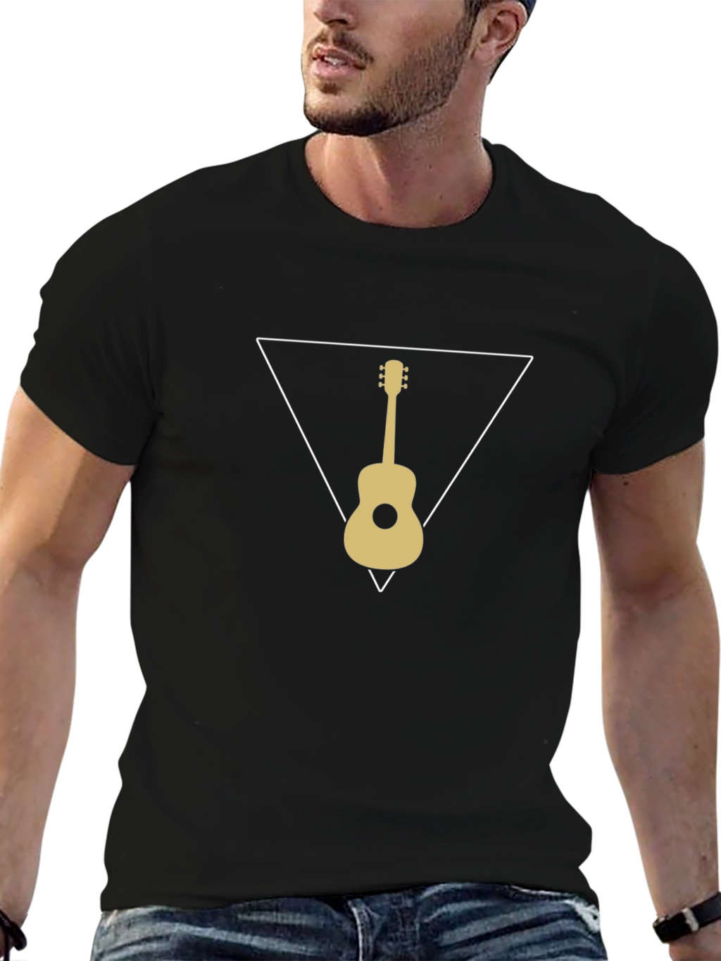 Guitar Triangle Graphic T-Shirt - Black