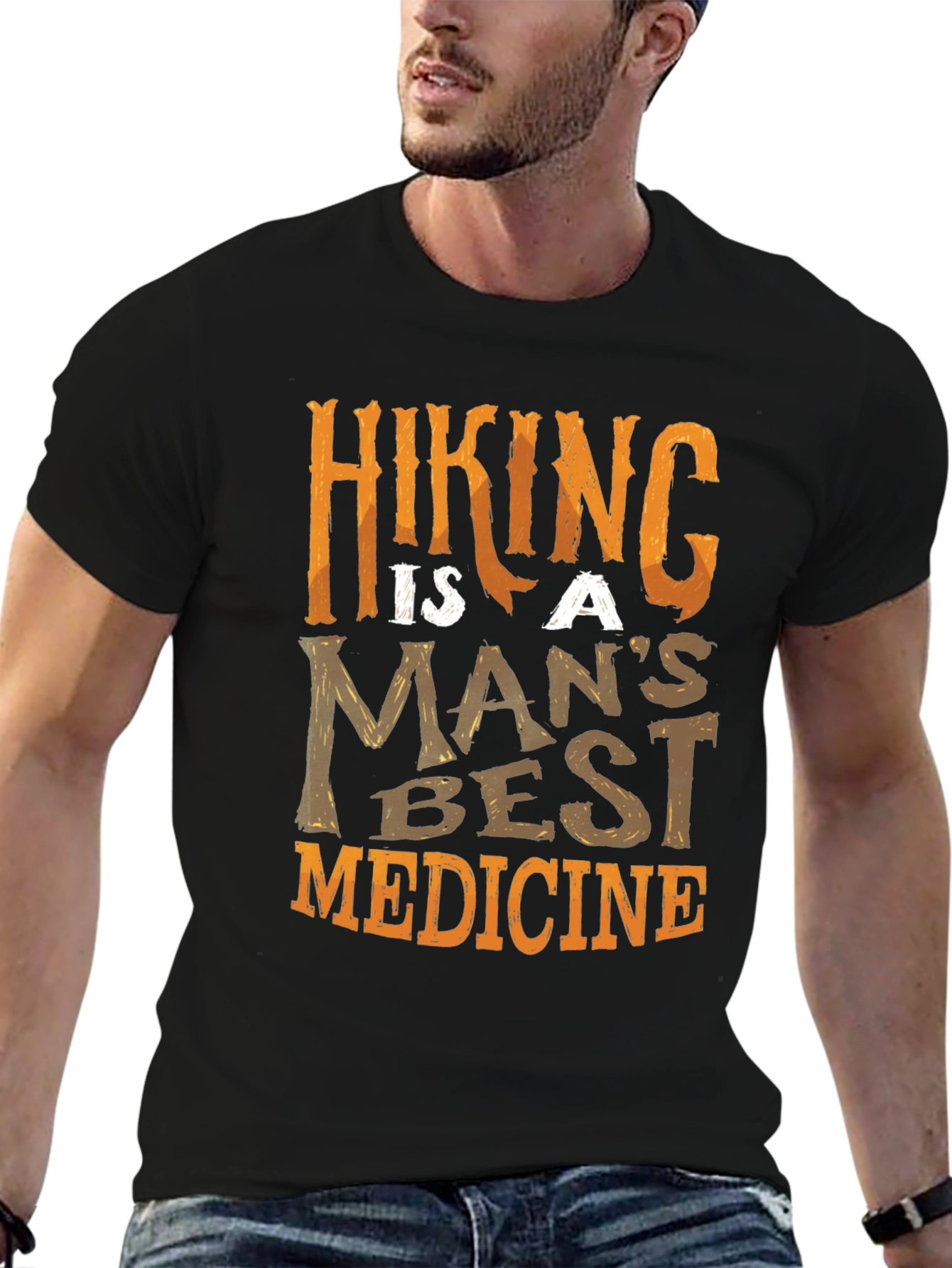 Hiking Is A Mans Best Medicine Black T-Shirt
