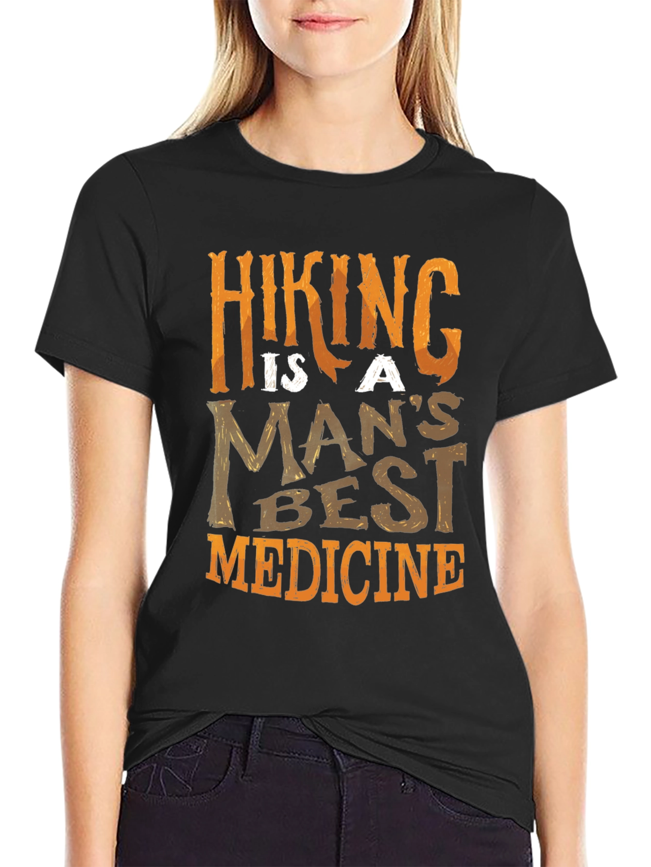 Hiking Is A Mans Best Medicine Black T-Shirt