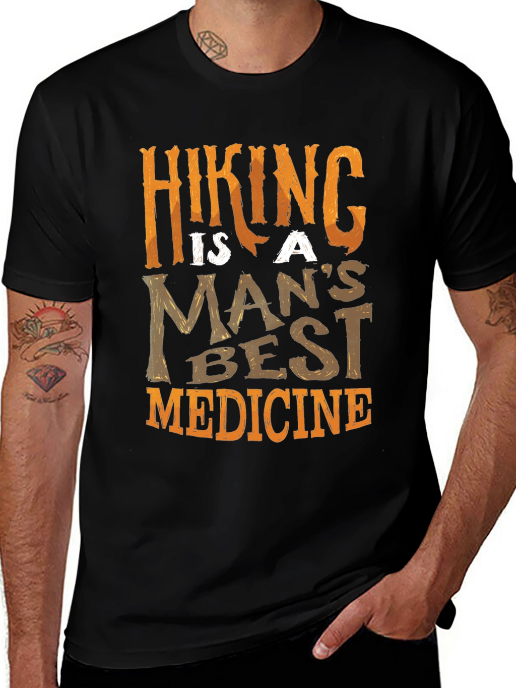 Hiking Is A Mans Best Medicine Black T-Shirt