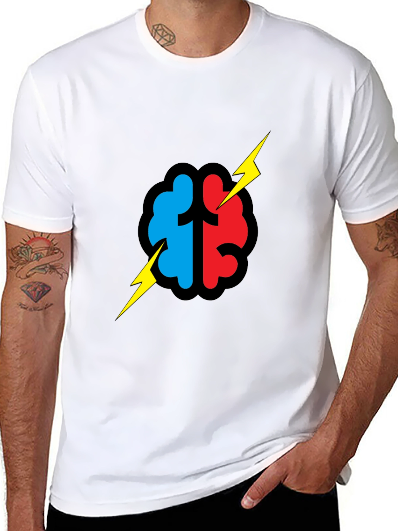 Brain Power T-Shirt - Blue/Red Graphic