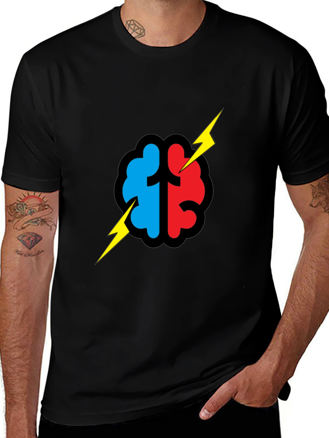 Brain Power T-Shirt - Blue/Red Graphic
