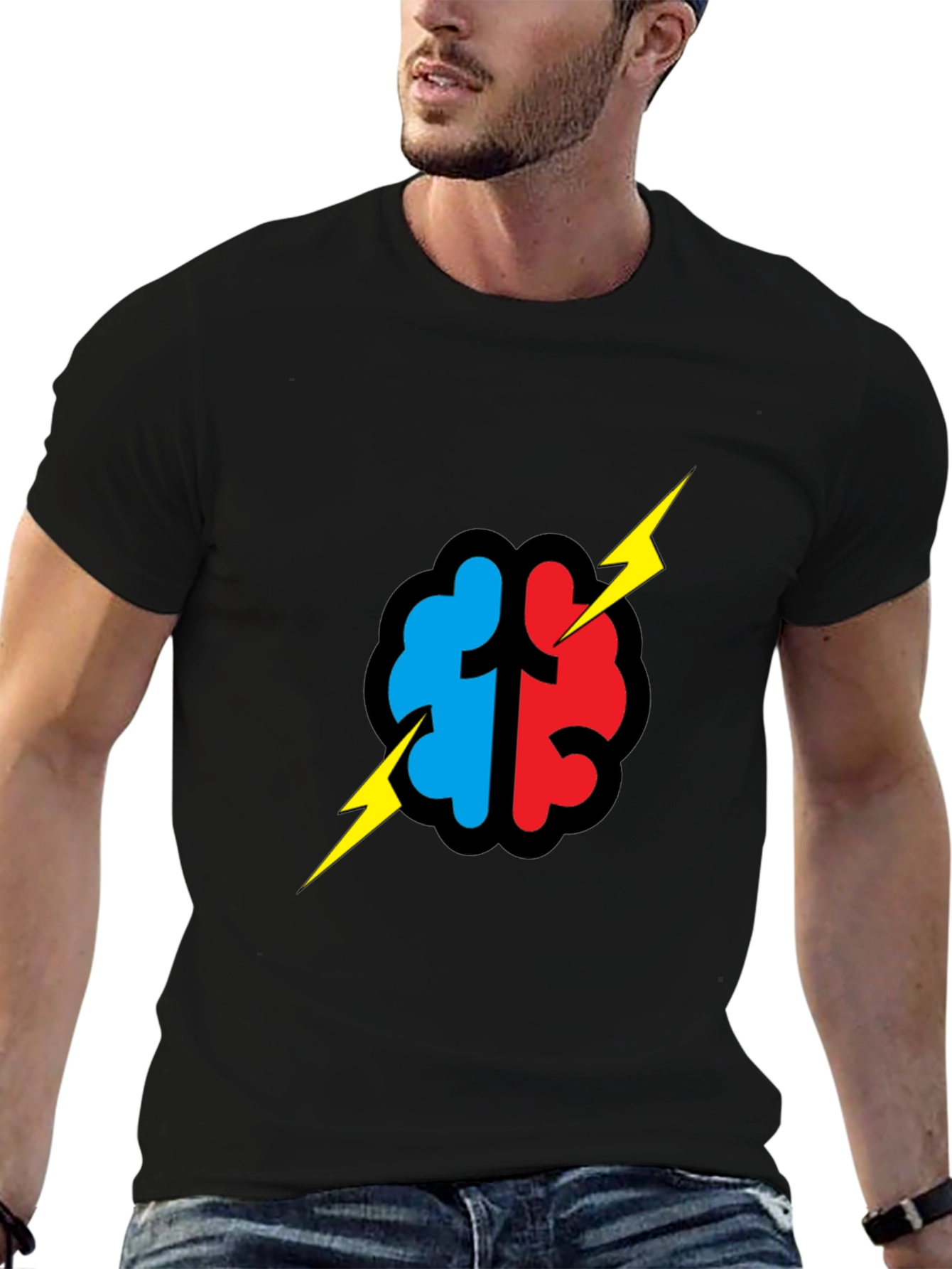 Brain Power T-Shirt - Blue/Red Graphic