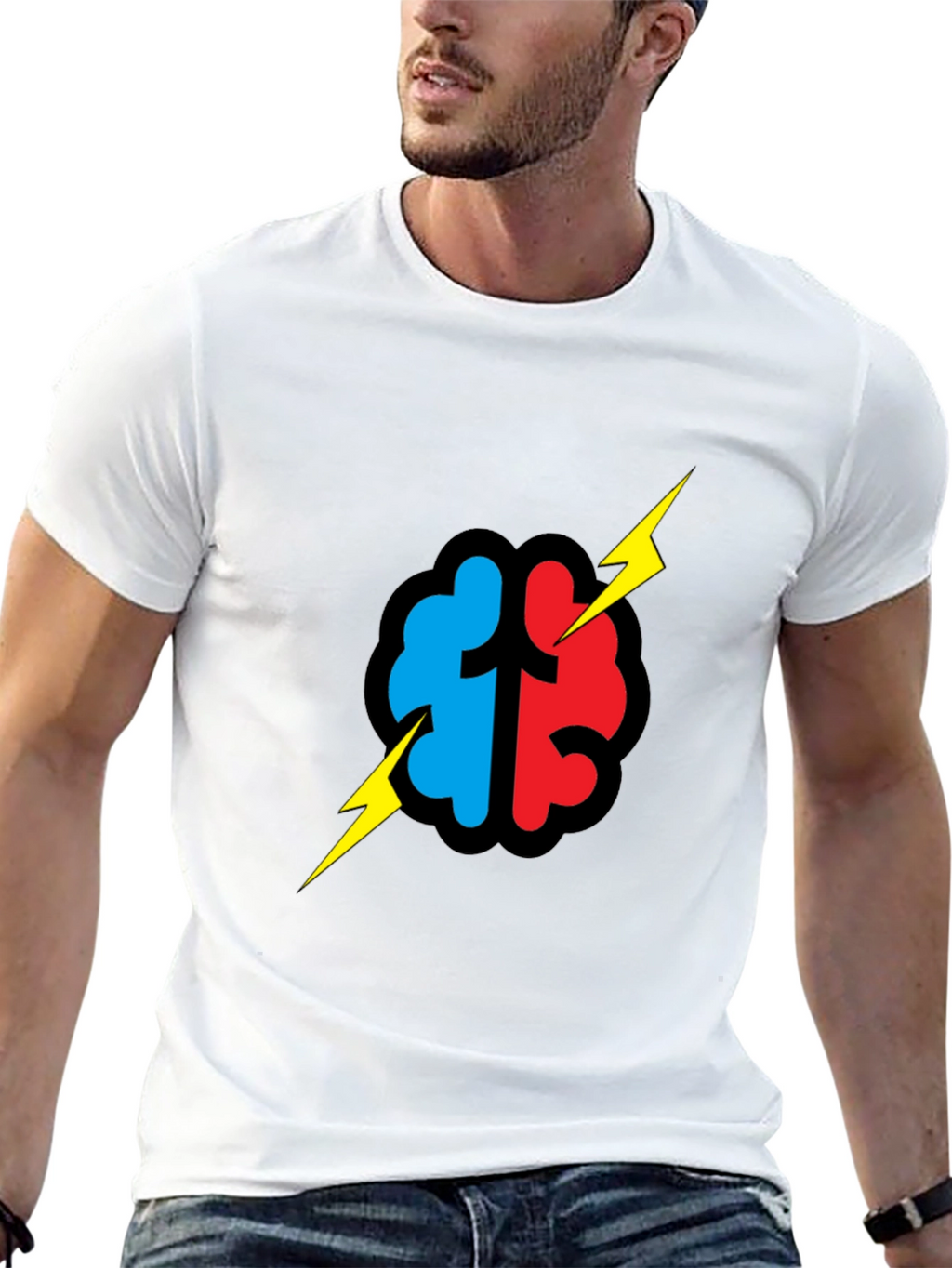 Brain Power T-Shirt - Blue/Red Graphic