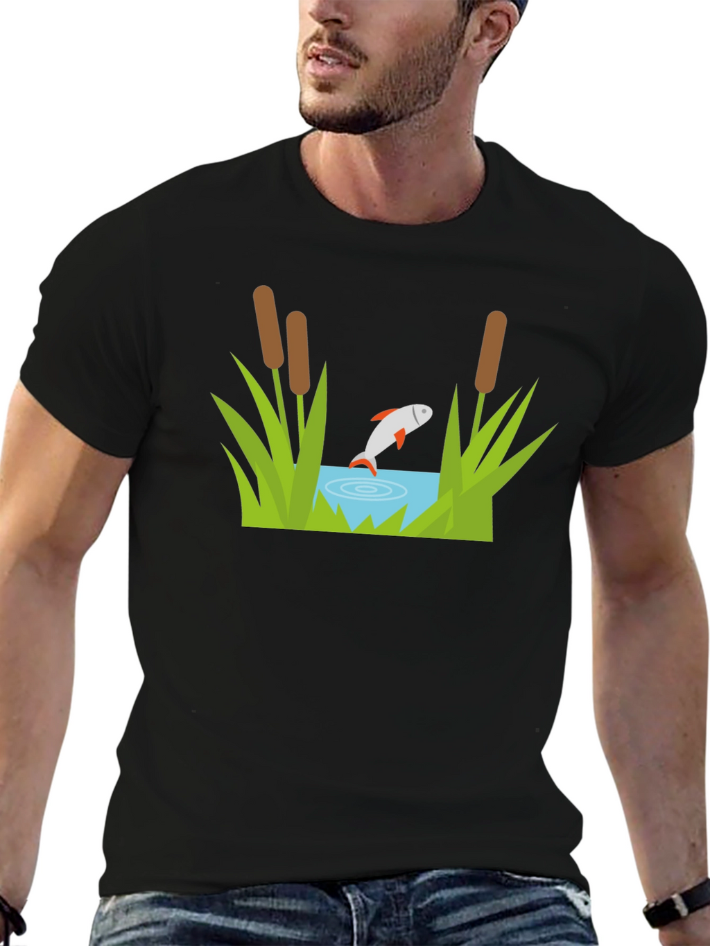 Fish Pond Graphic Tee - Black Cotton T-Shirt