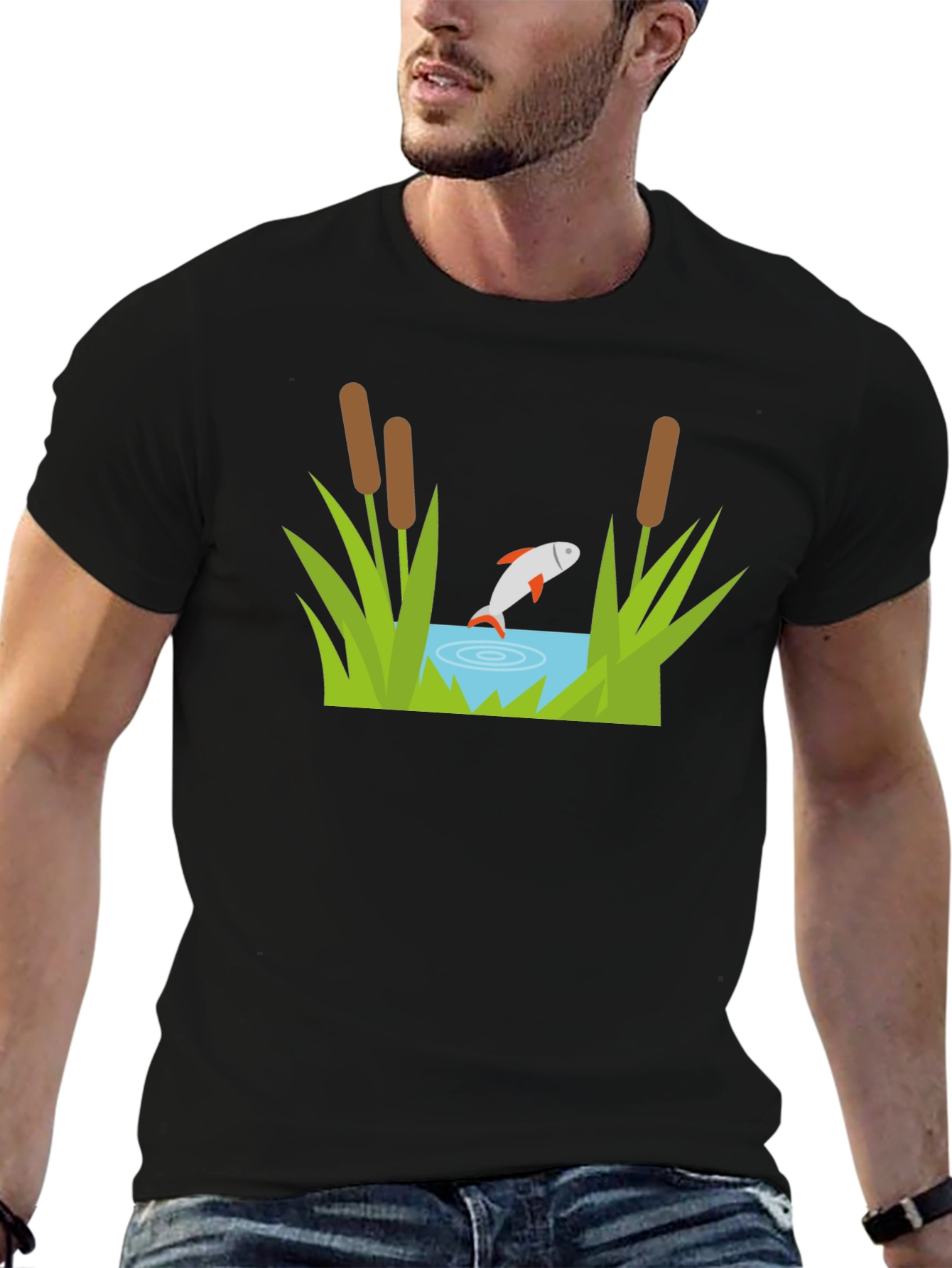 Fish Pond Graphic Tee - Black Cotton T-Shirt