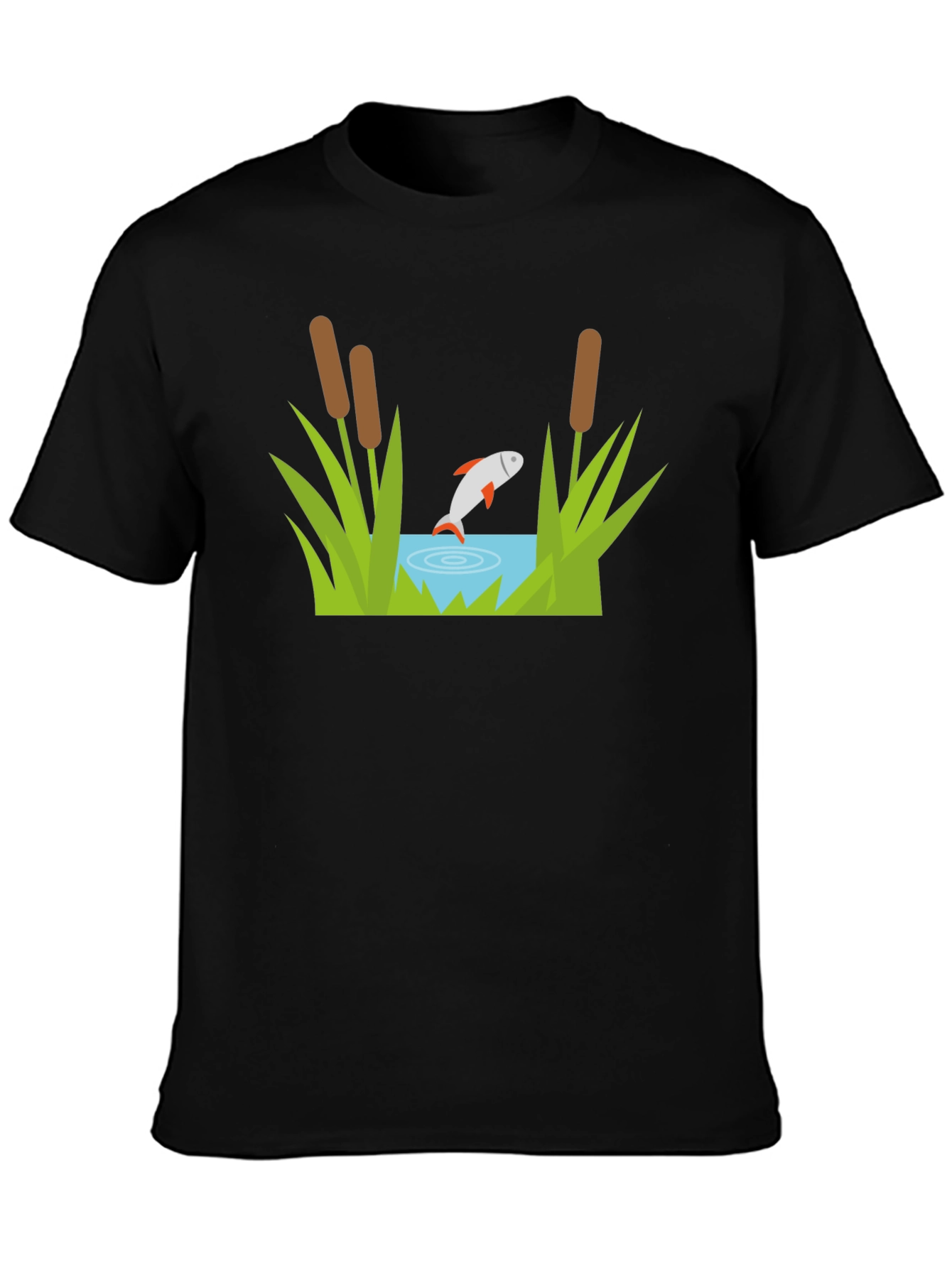 Fish Pond Graphic Tee - Black Cotton T-Shirt