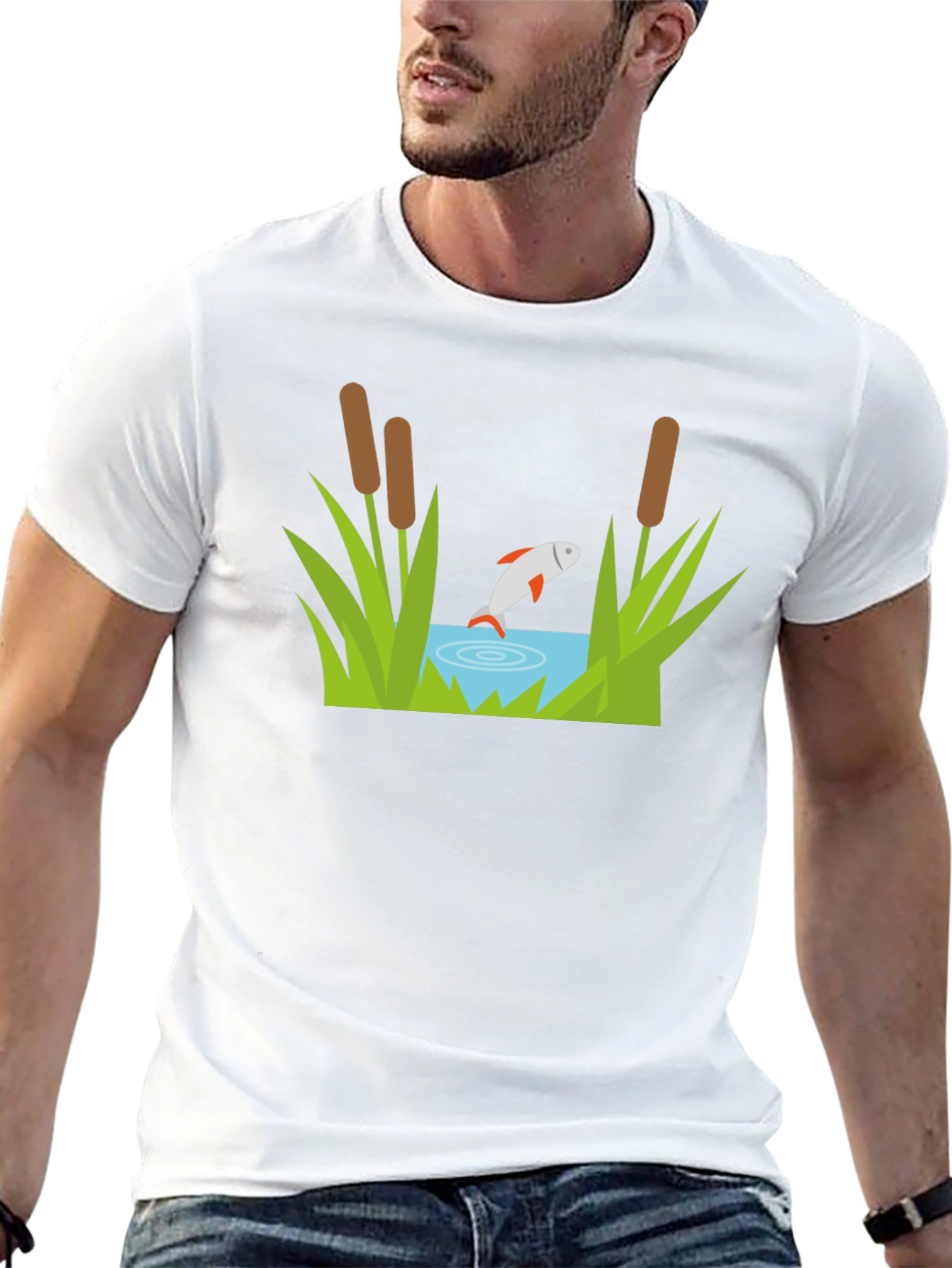 Fish Pond Graphic Tee - Black Cotton T-Shirt