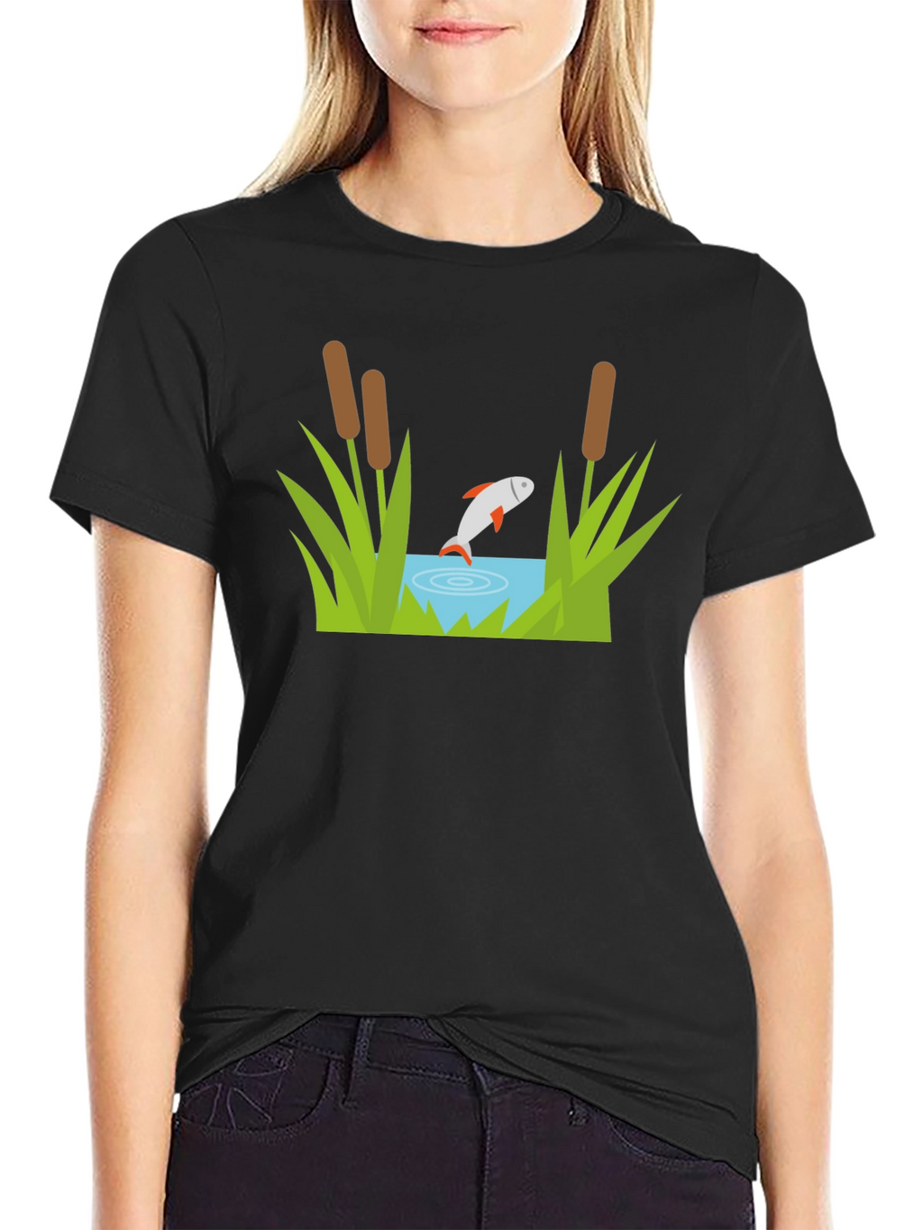 Fish Pond Graphic Tee - Black Cotton T-Shirt