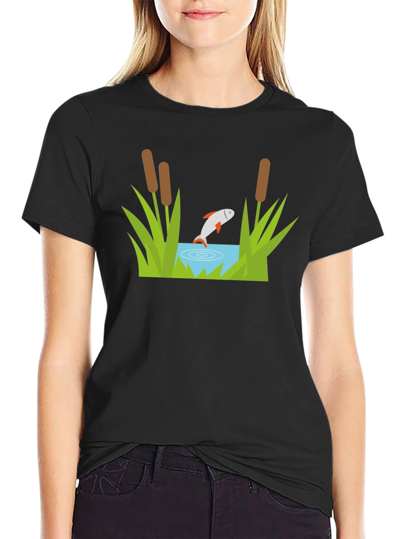 Fish Pond Graphic Tee - Black Cotton T-Shirt