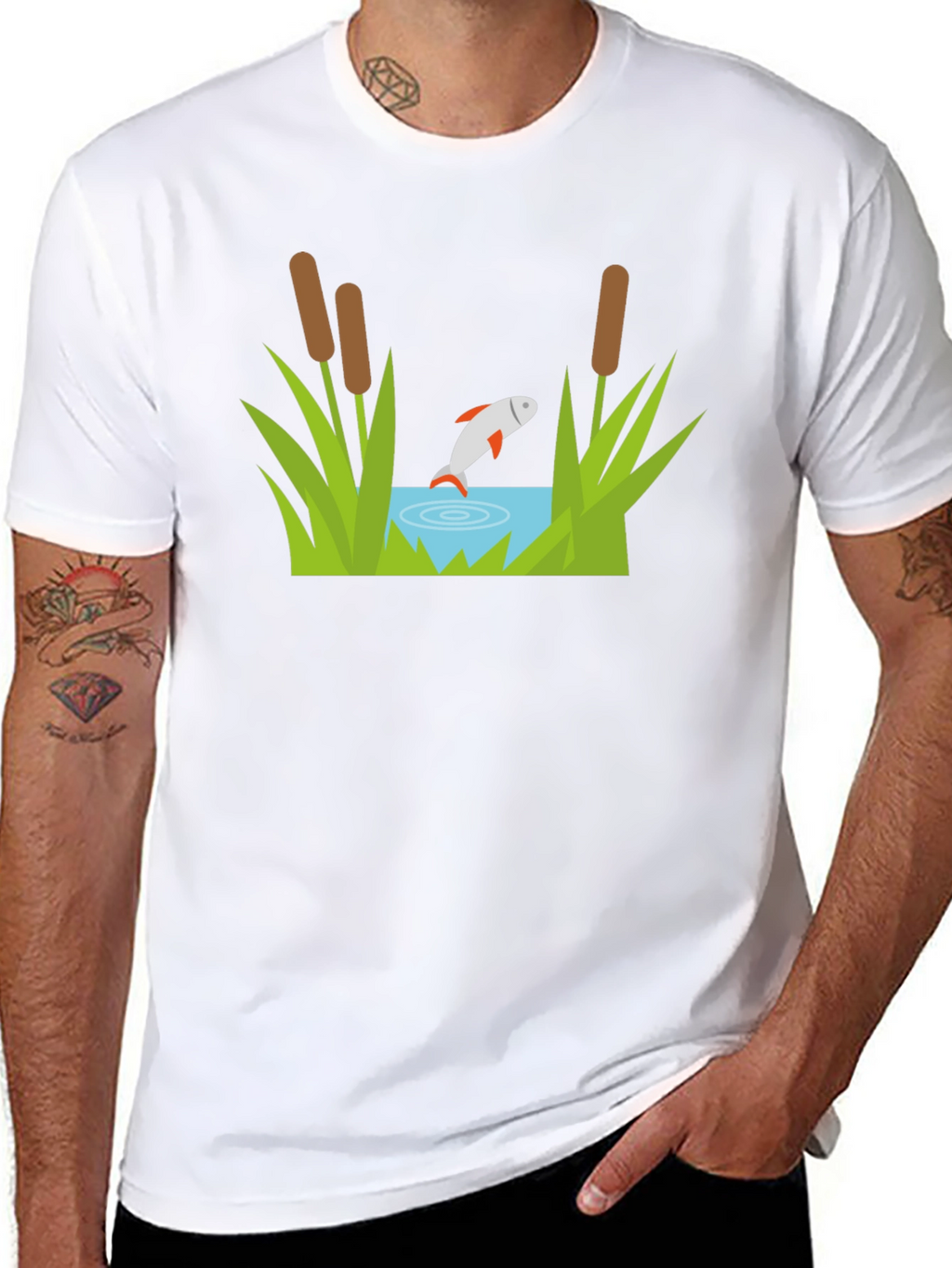 Fish Pond Graphic Tee - Black Cotton T-Shirt