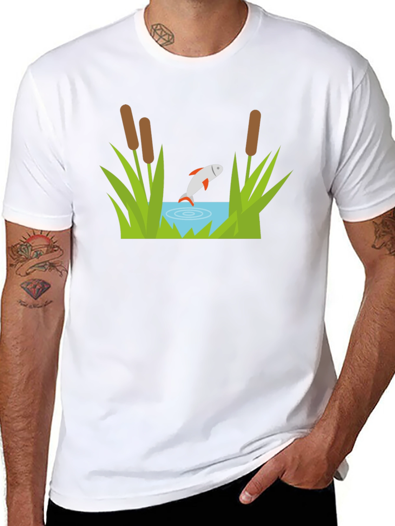 Fish Pond Graphic Tee - Black Cotton T-Shirt
