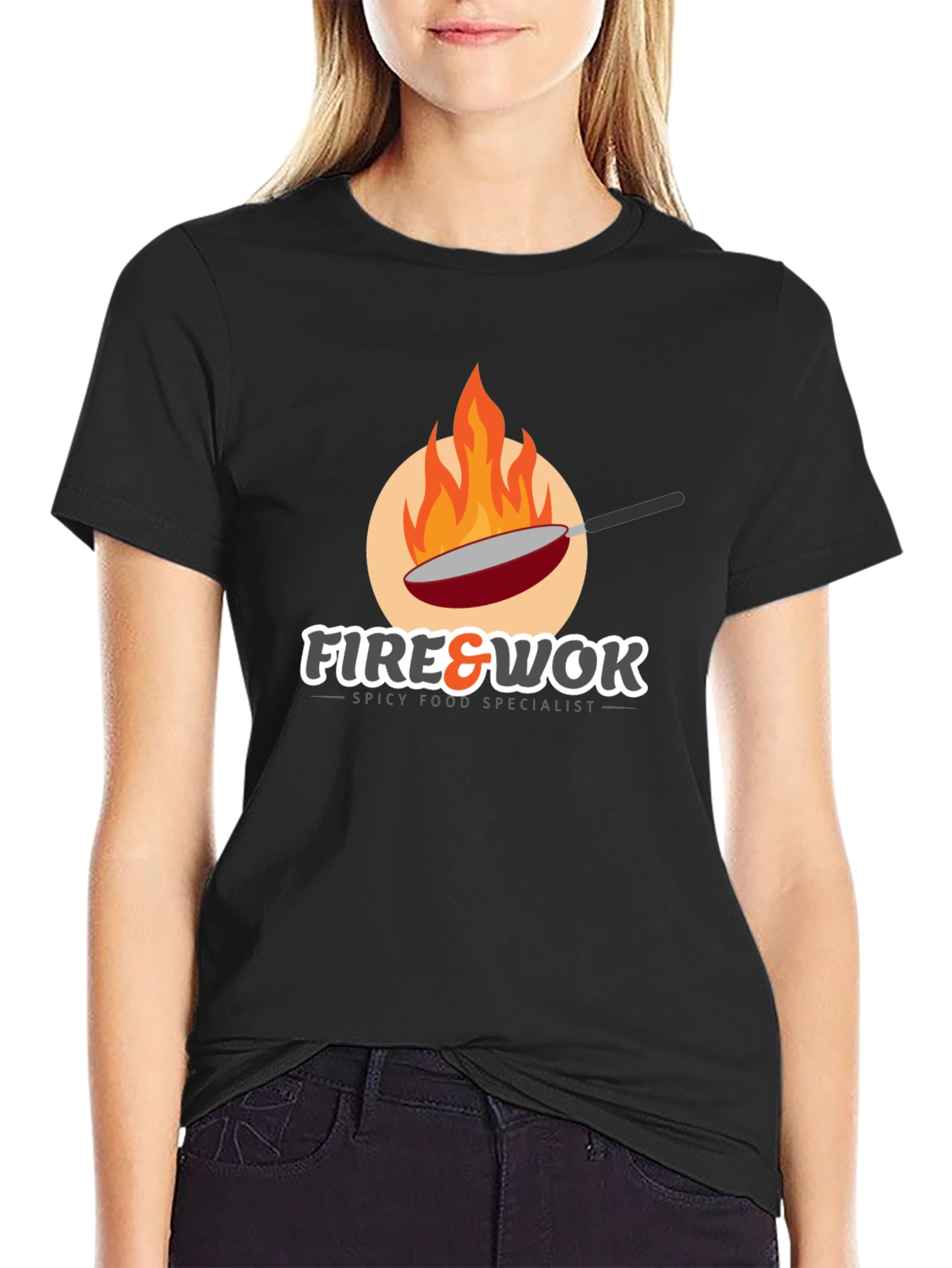Fire & Wok Black T-Shirt - Spicy Food Specialist Tee