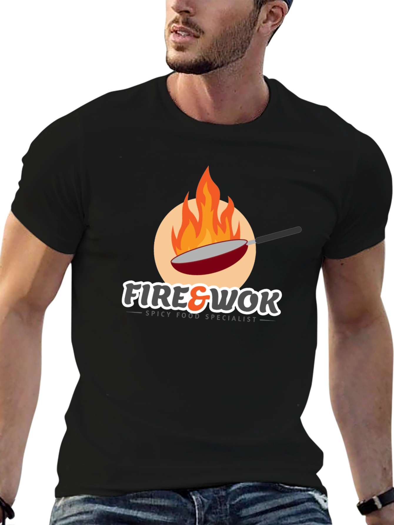 Fire & Wok Black T-Shirt - Spicy Food Specialist Tee