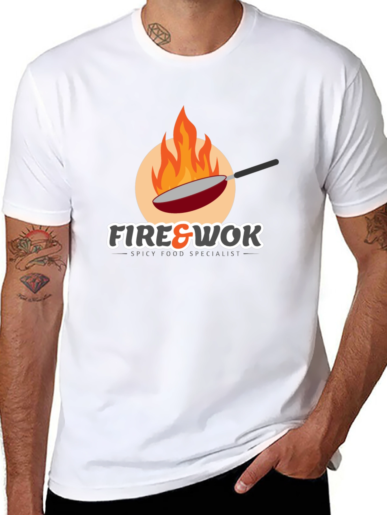 Fire & Wok Black T-Shirt - Spicy Food Specialist Tee