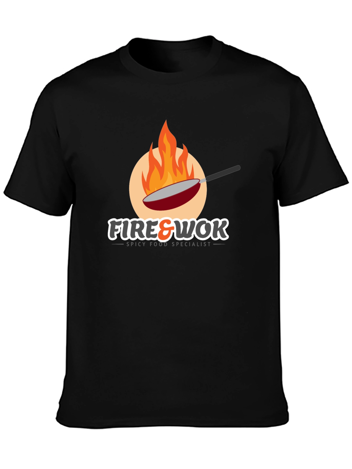 Fire & Wok Black T-Shirt - Spicy Food Specialist Tee