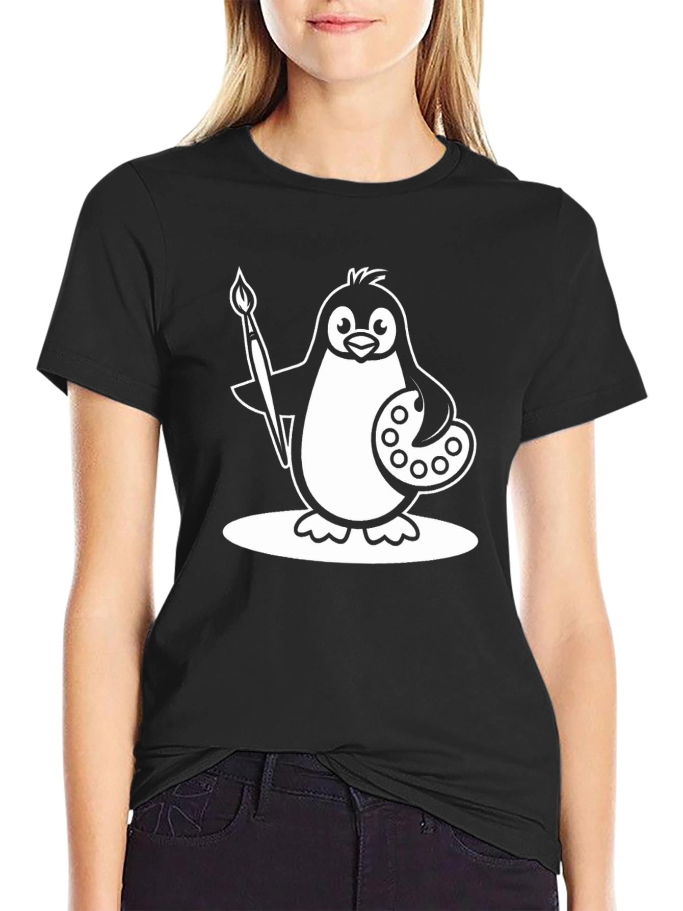 Penguin Artist Graphic T-Shirt - Black Cotton Tee