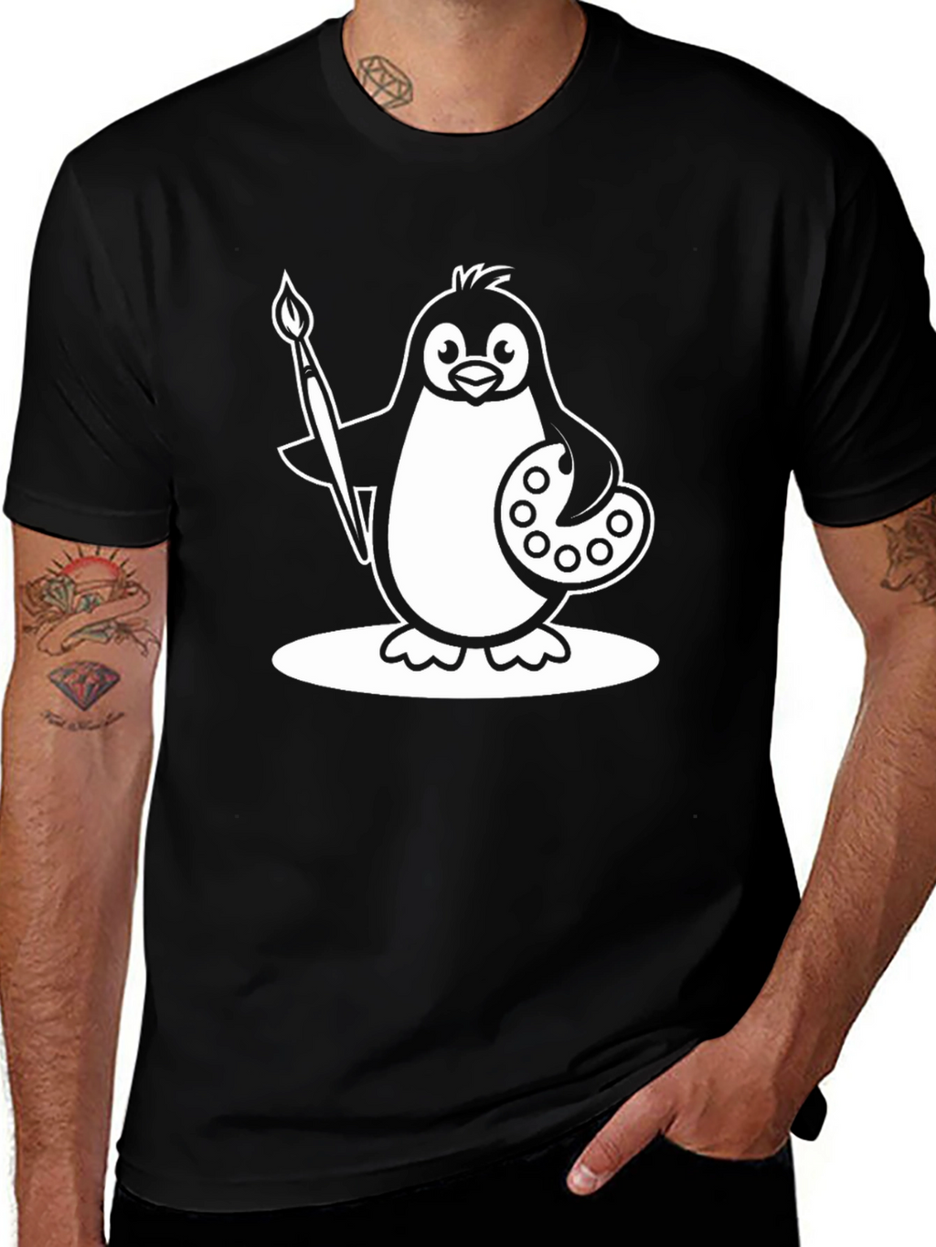 Penguin Artist Graphic T-Shirt - Black Cotton Tee